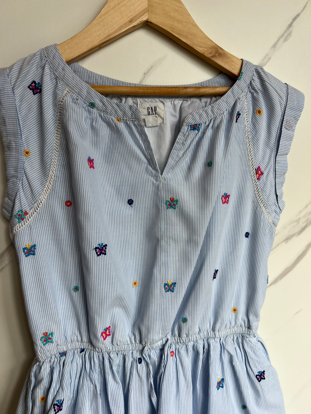 GAP Pale Blue Embroidered Flower Dress Age 10 Years