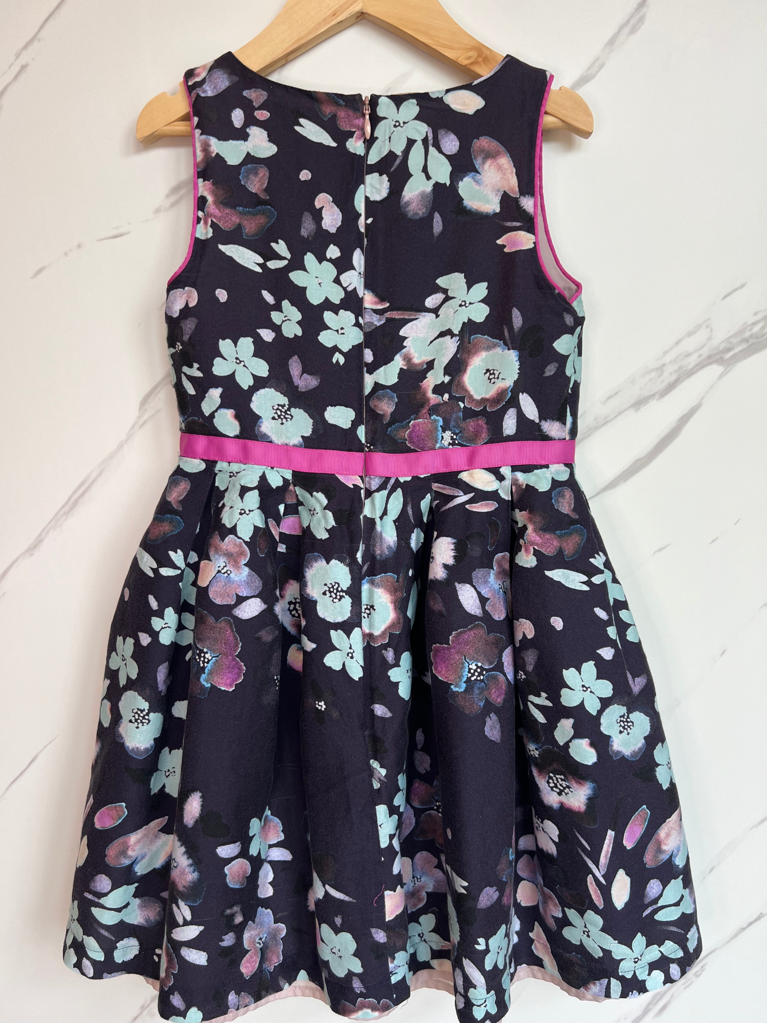 M&S Navy Floral Lined Dress Age 6-7 Years