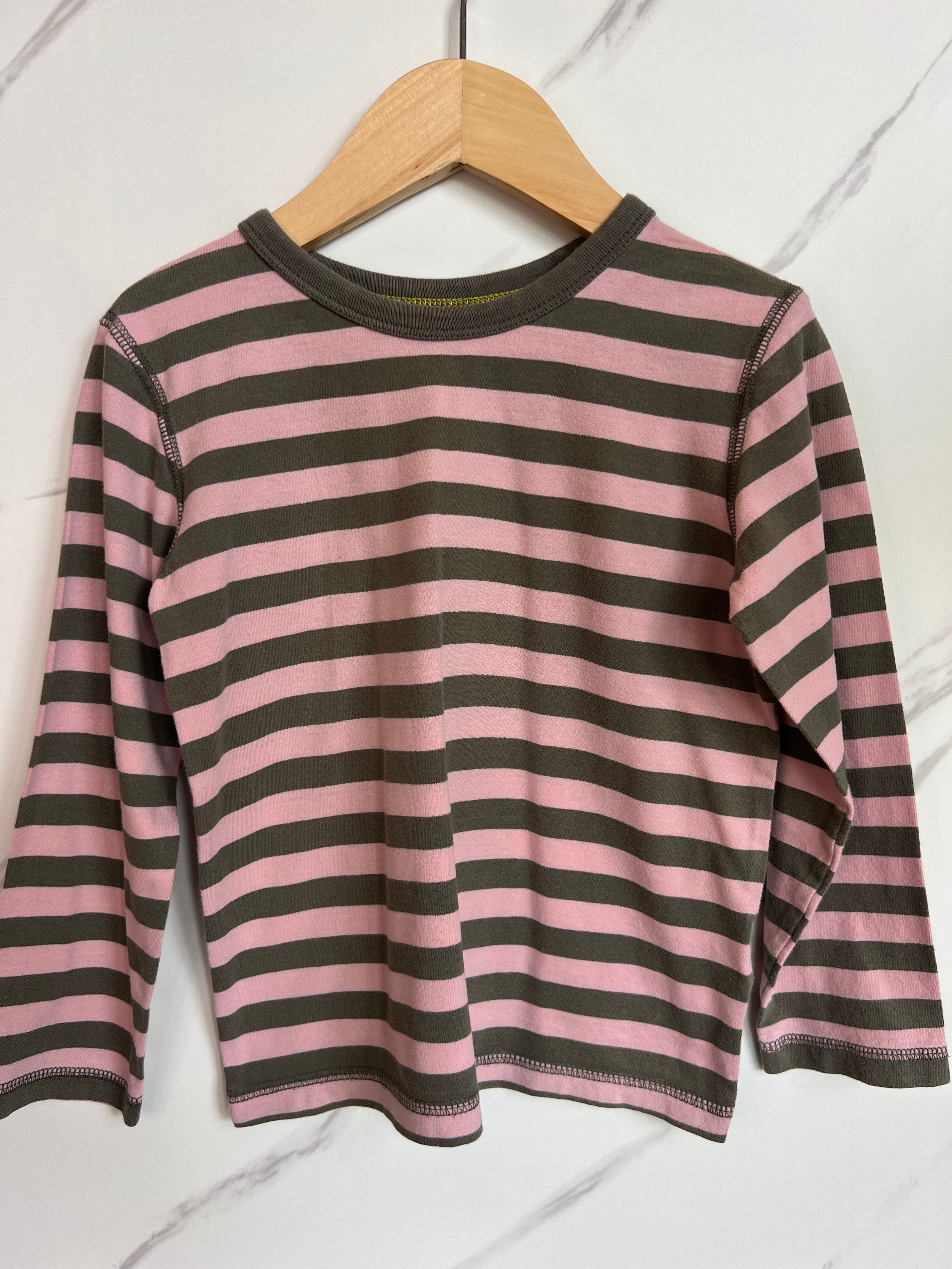 Boden Khaki & Rose Striped Long-Sleeved Top 4-5 Years