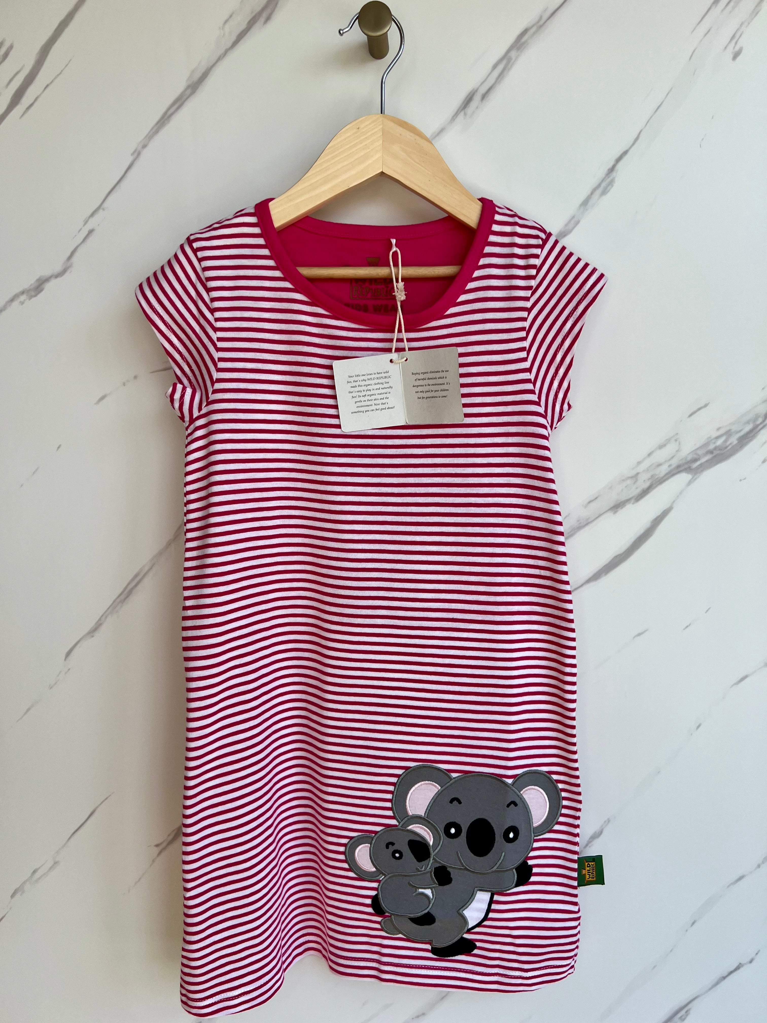 Wild Republic Pink and White Striped Koala Dress Age 5-6 years