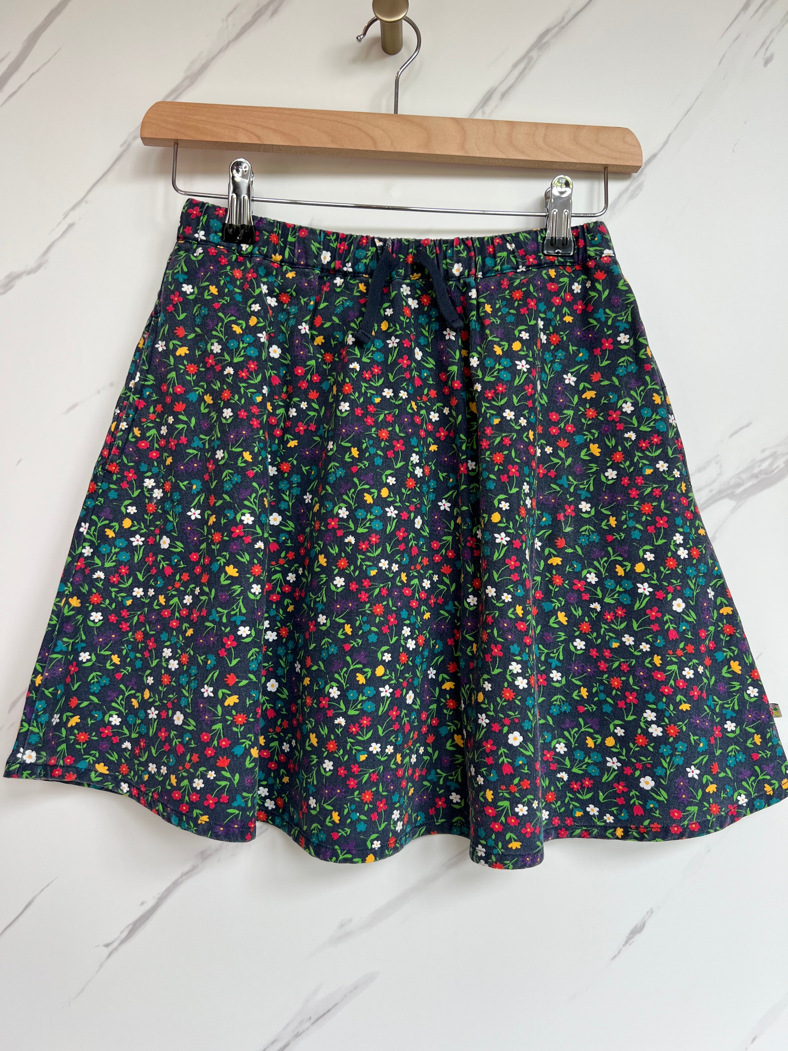Frugi Navy Floral Denim Skirt Age 8-9 Years