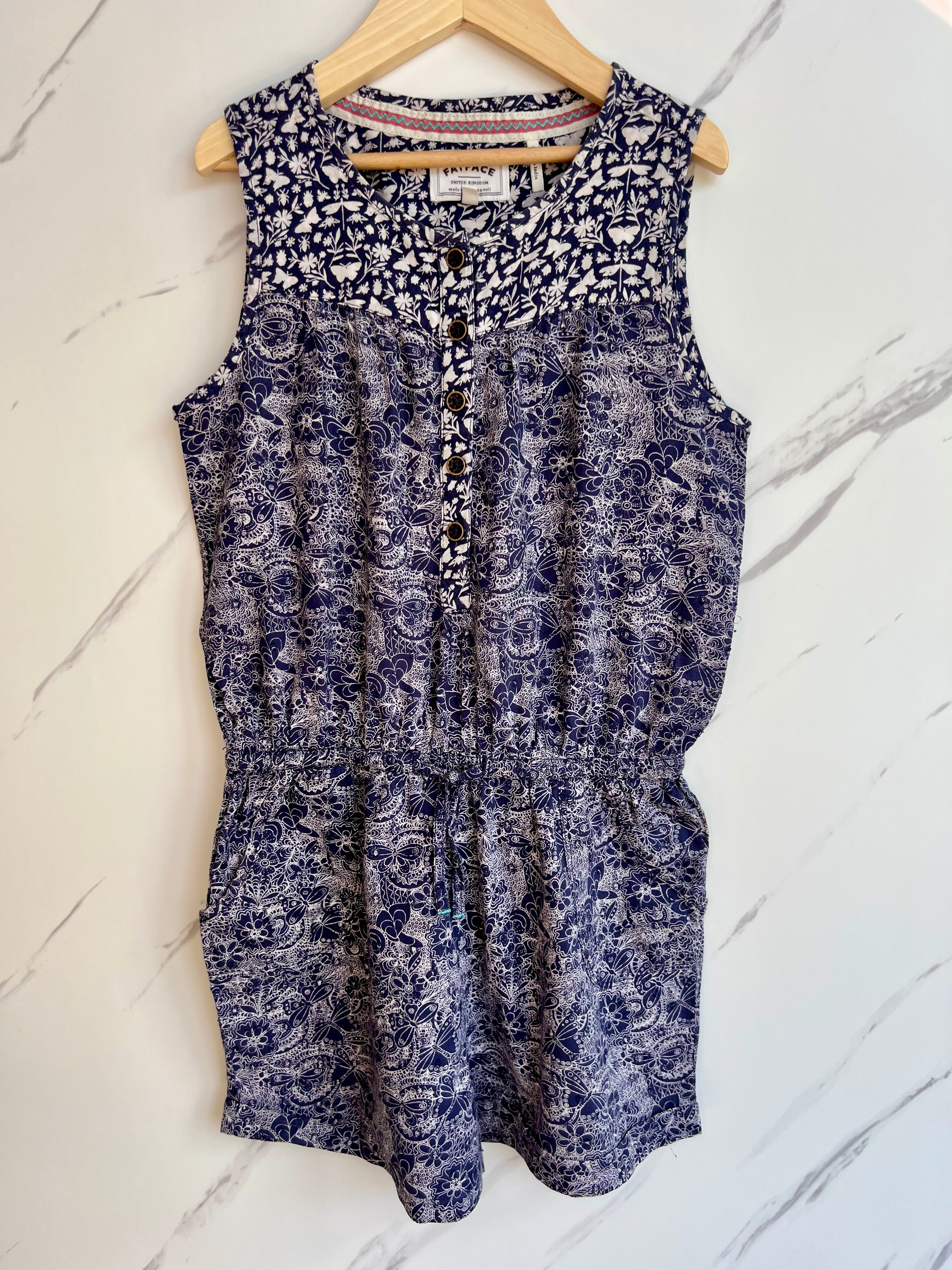 Fatface Navy and White Patterned Playsuit Age 10-11 Years