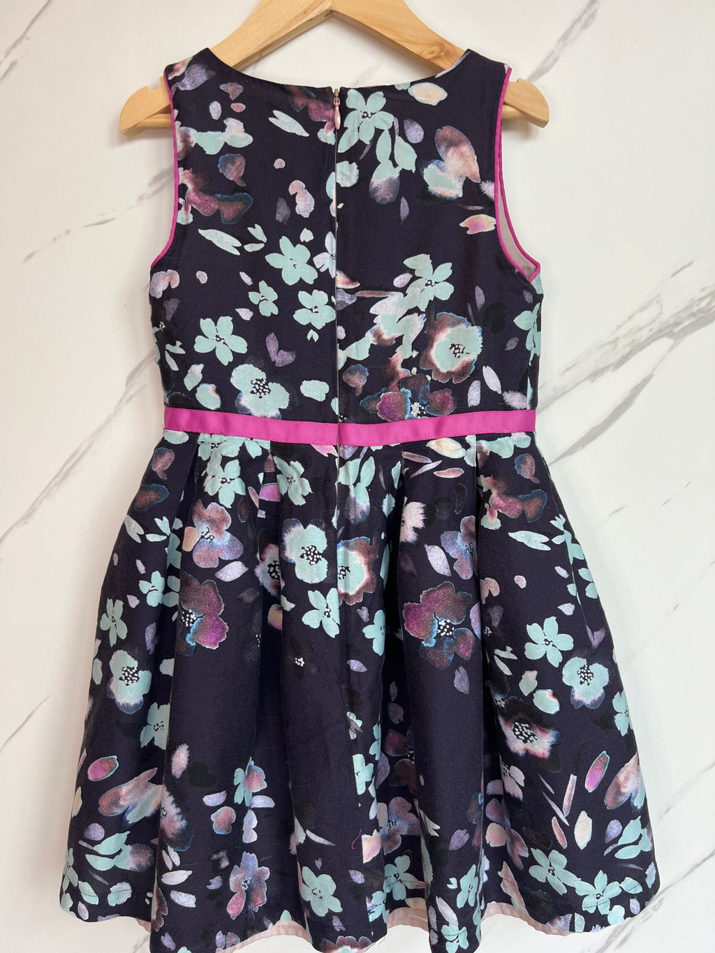 M&S Navy Floral Lined Dress Age 6-7 Years