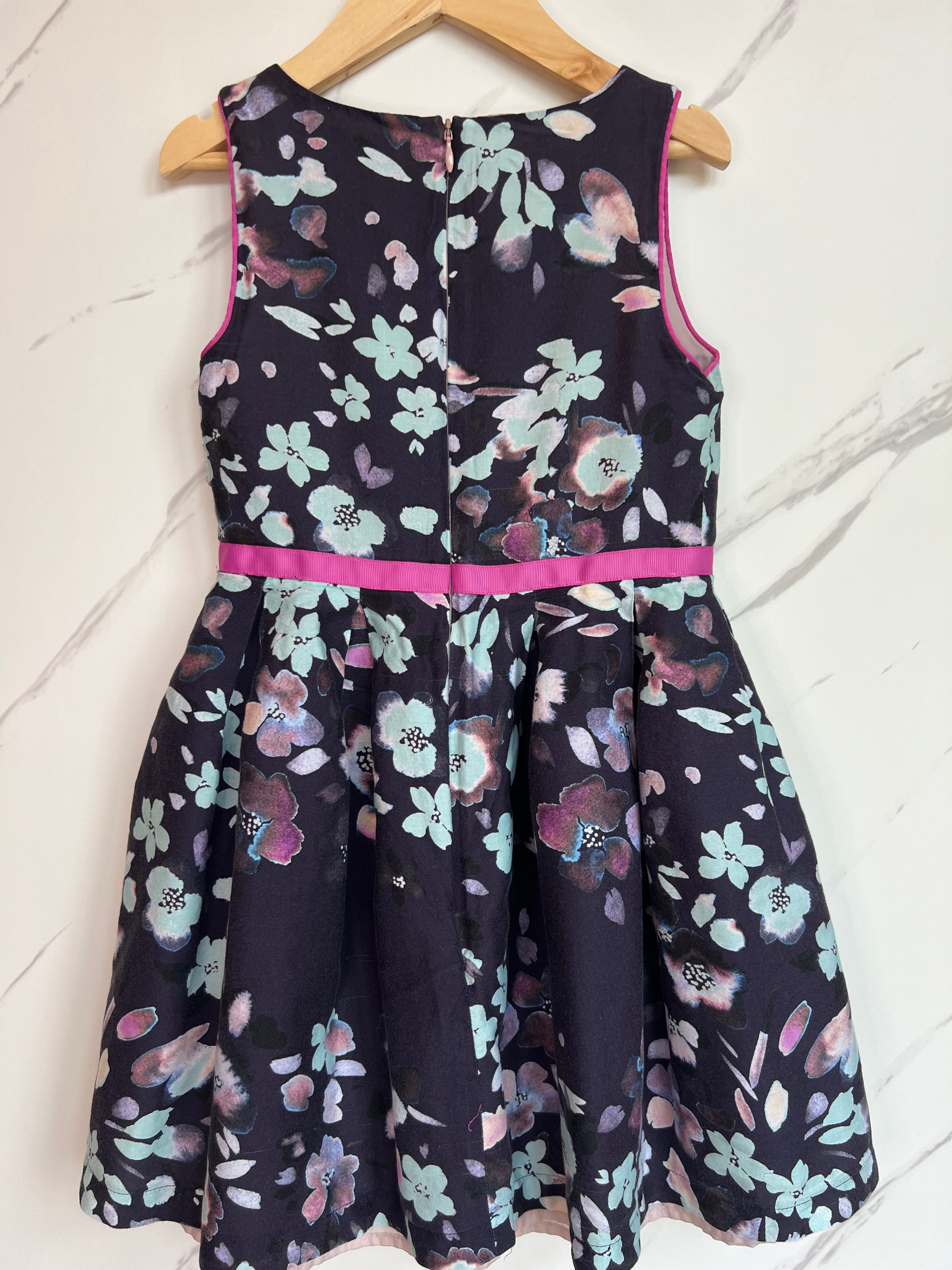 M&S Navy Floral Lined Dress Age 6-7 Years