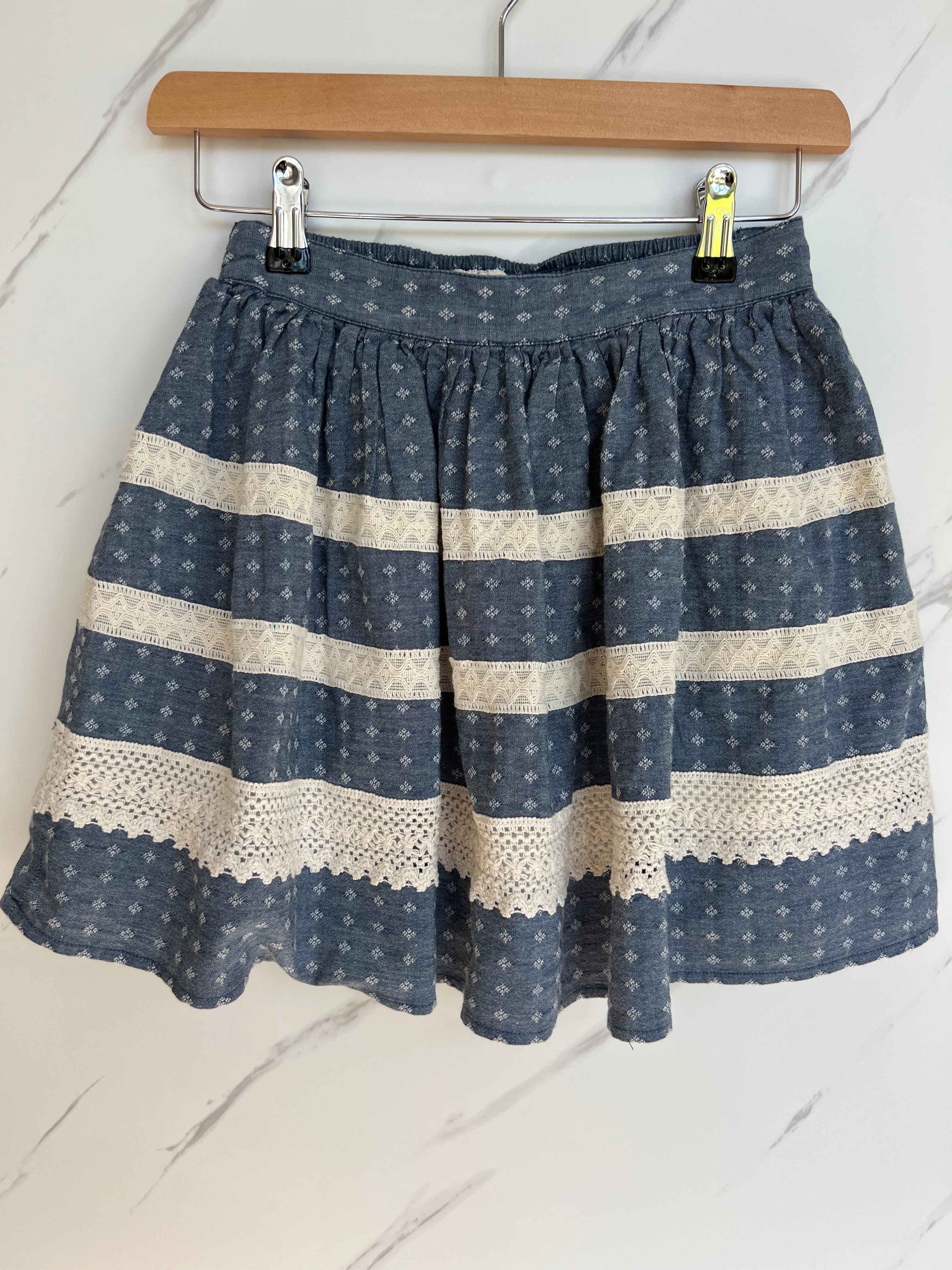 Monsoon Blue and Cream Lace Detail Skirt Age 11-12 Years