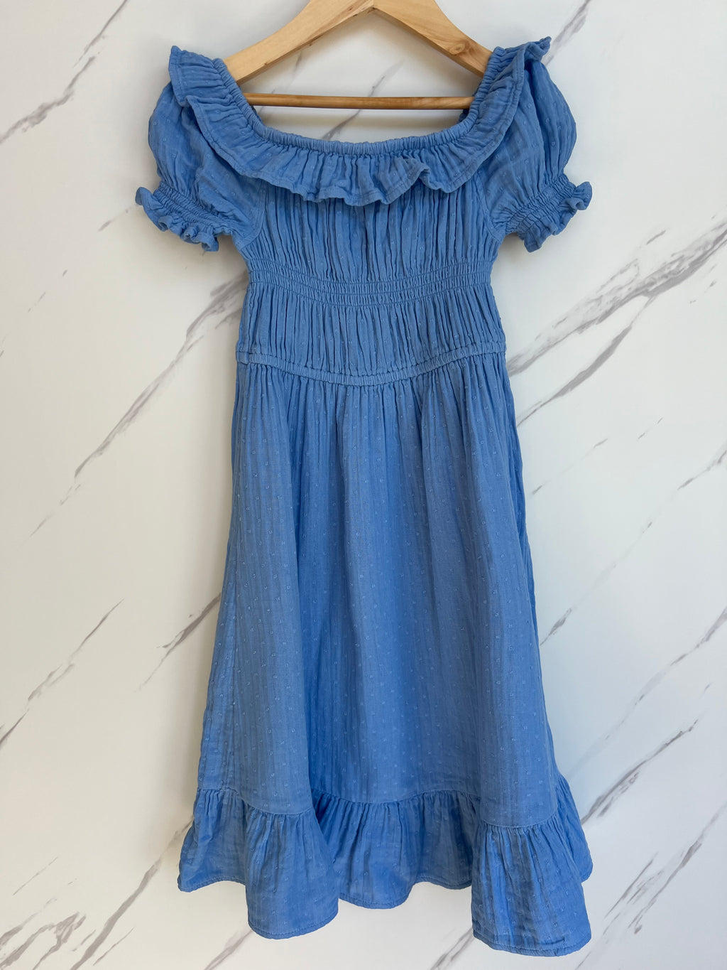 M&S Mid-Blue Tiered Summer Dress Age 6-7 Years