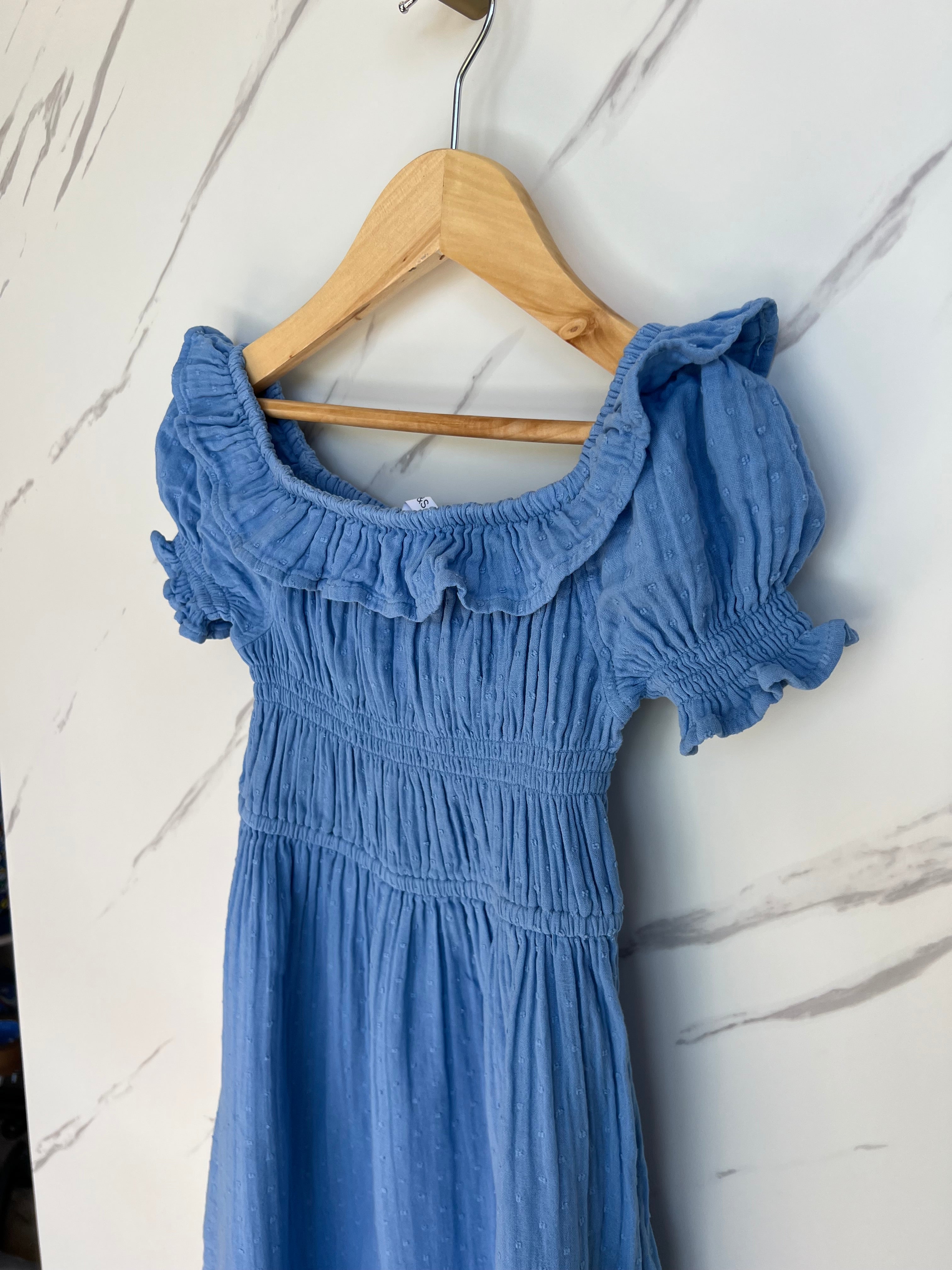 M&S Mid-Blue Tiered Summer Dress Age 6-7 Years
