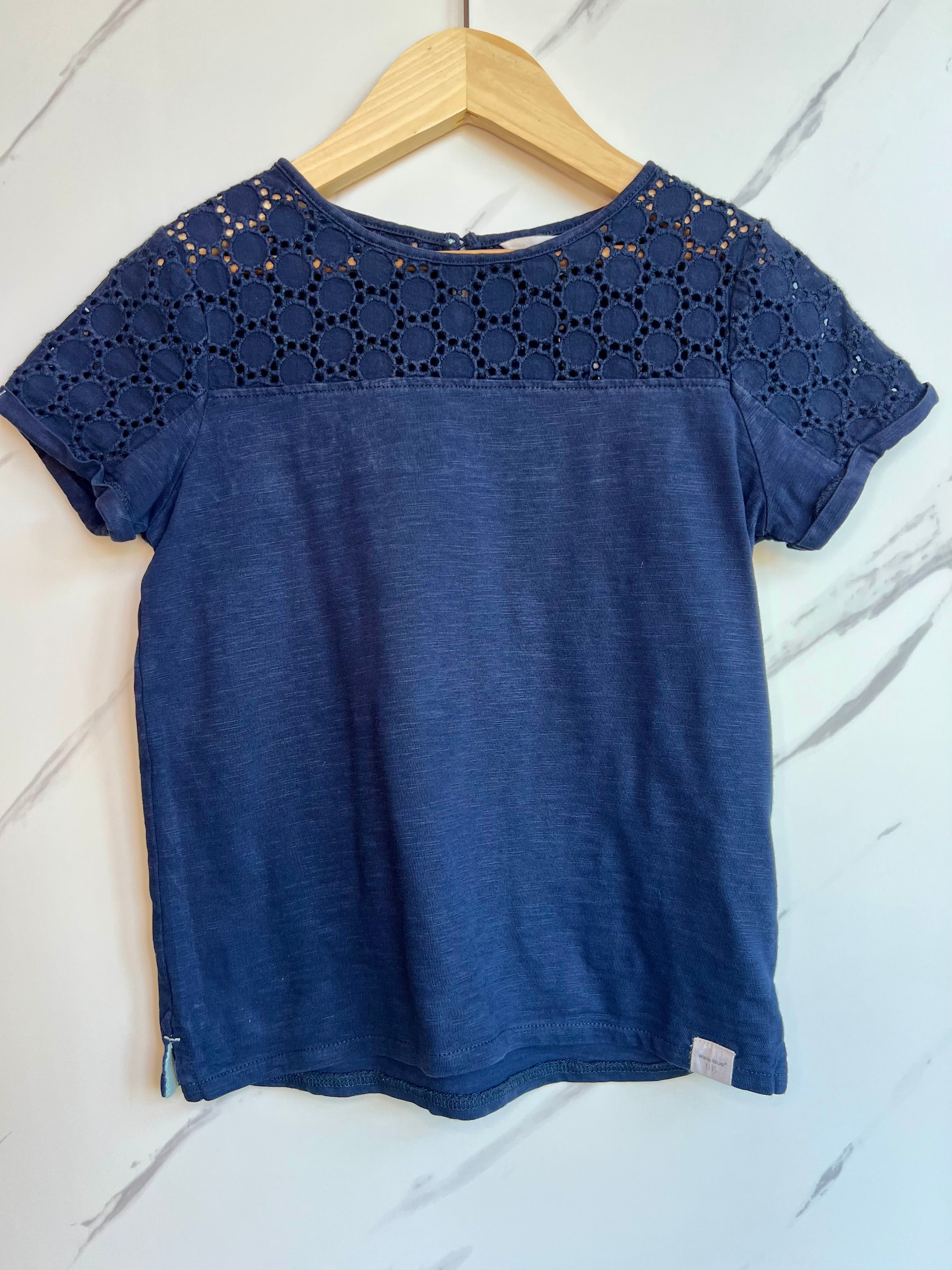 White Stuff Navy Lace Detail T-shirt Age 5-6 Years