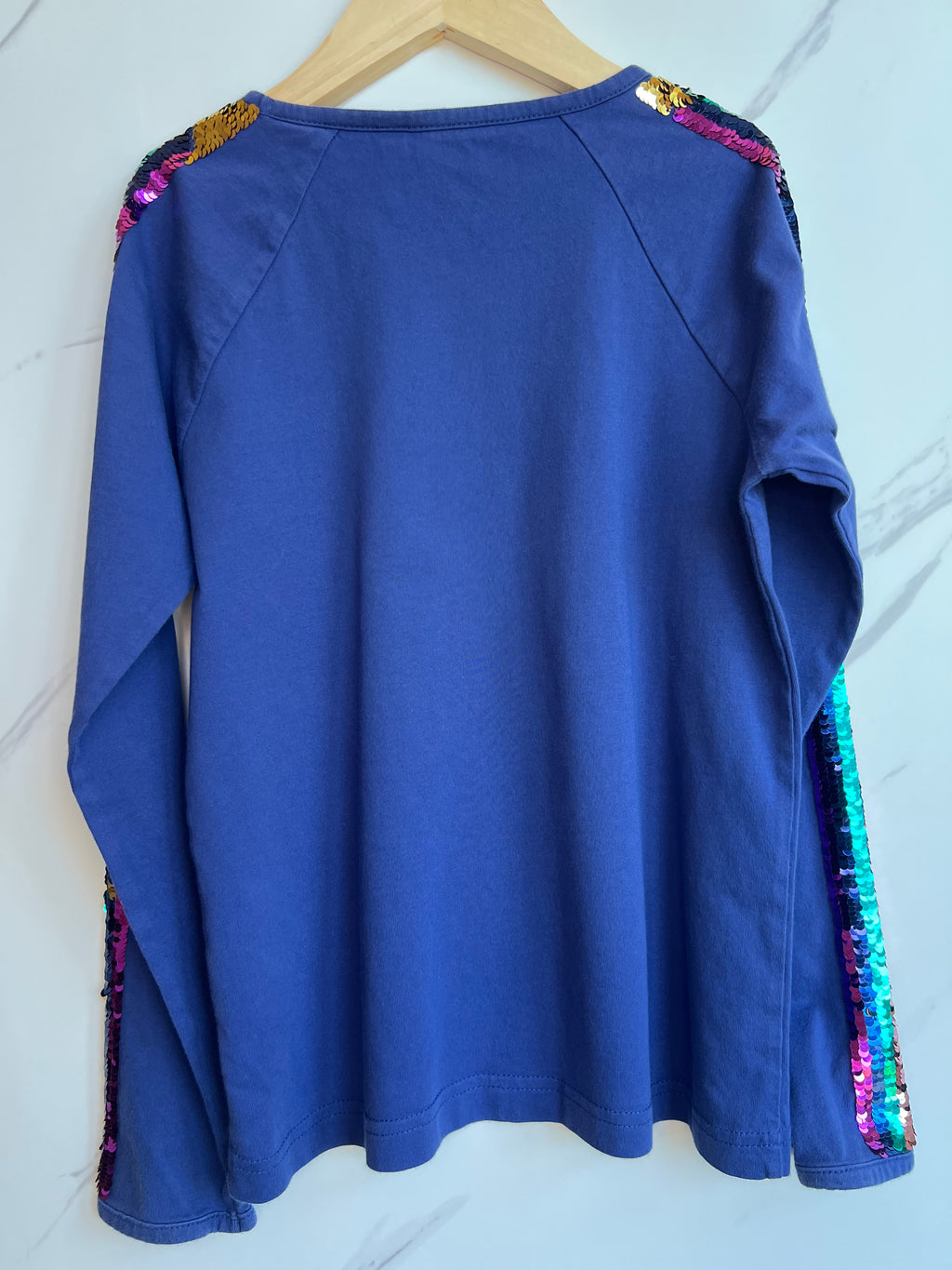 Boden Navy Long-Sleeved Top with Sequin Detail Age 9-10 Years