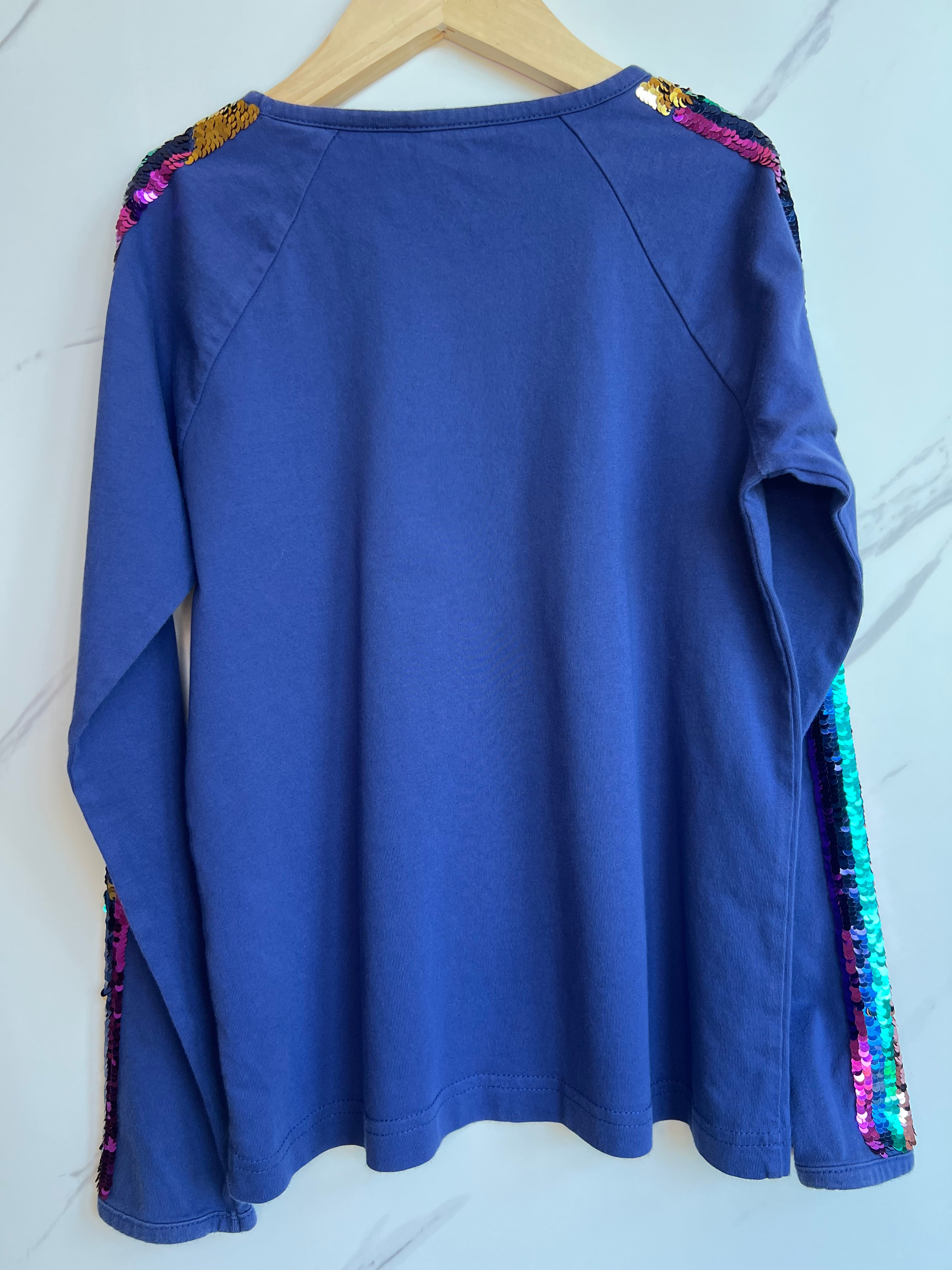 Boden Navy Long-Sleeved Top with Sequin Detail Age 9-10 Years