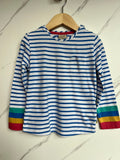 Frugi Blue & White Striped Rainbow Cuff Top Age 4-5 Years