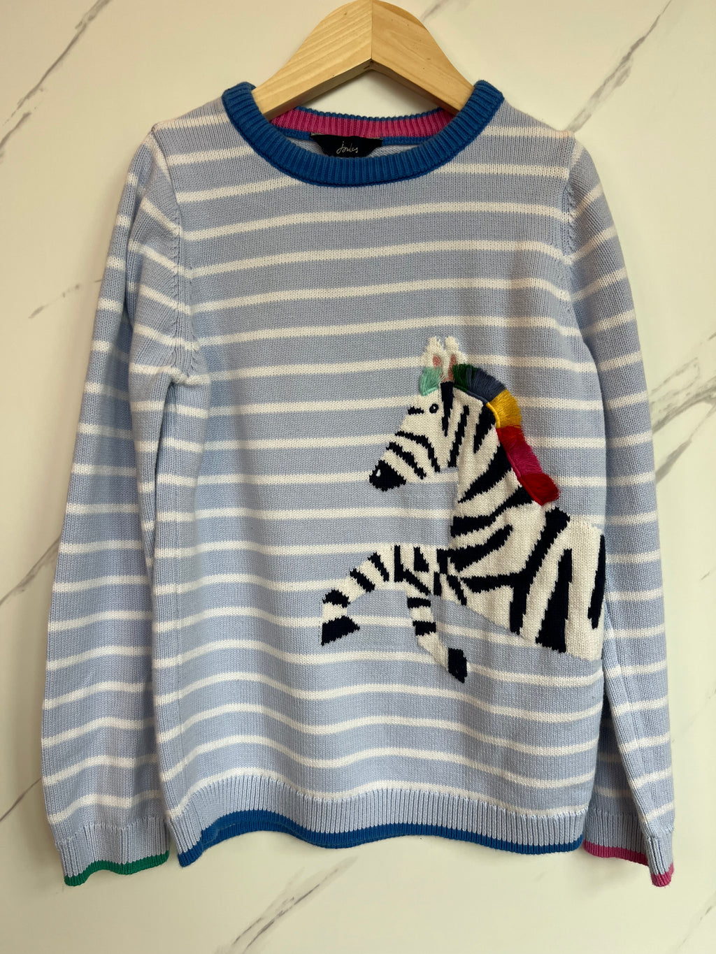 Joules Pale Blue Striped Zebra Jumper Age 10 Years