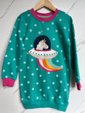 Frugi Green Space Unicorn Jumper Dress Age 6-7 Years