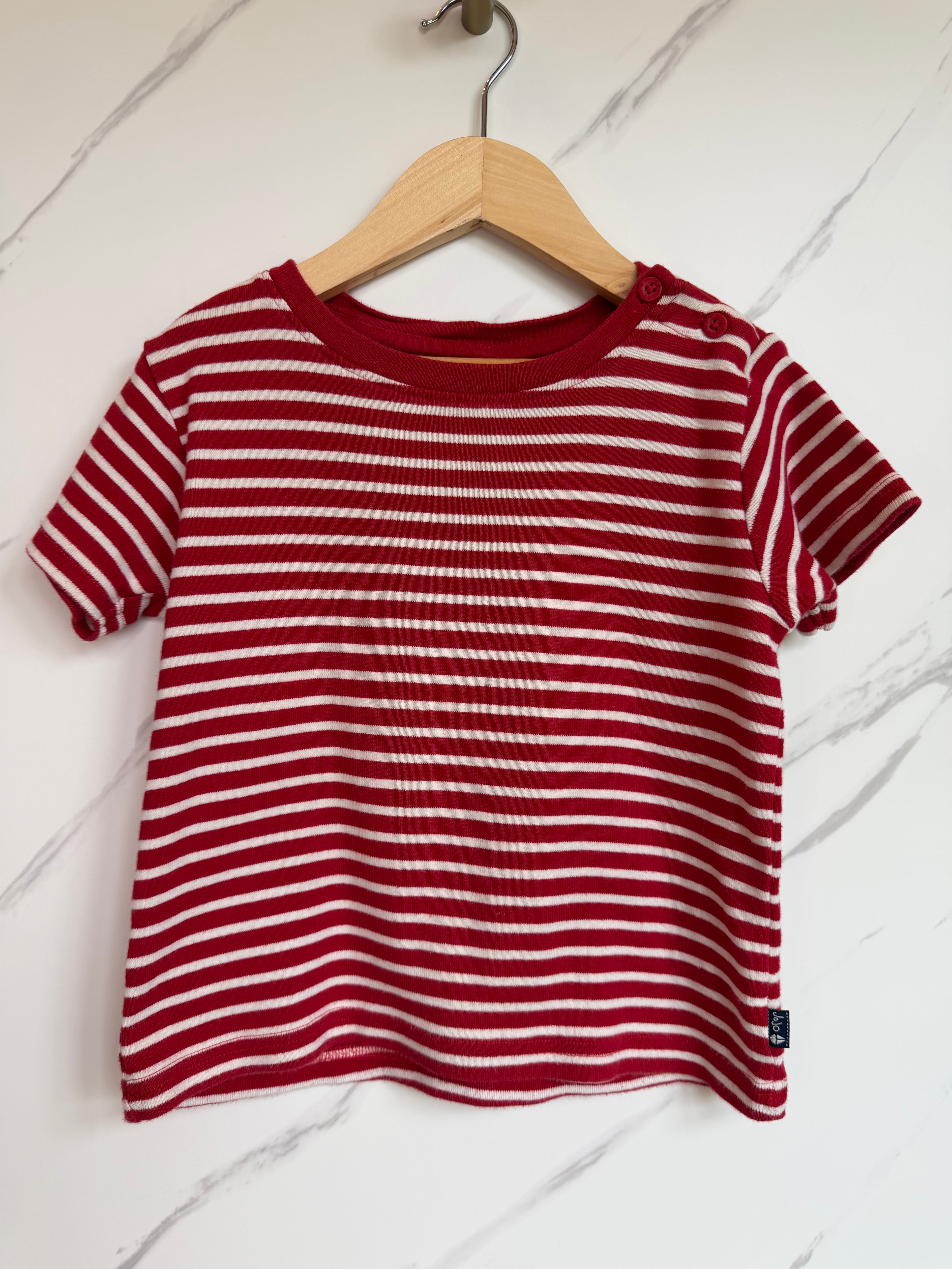 JoJo Maman Bebe Red & White Striped T-Shirt Age 3-4 Years