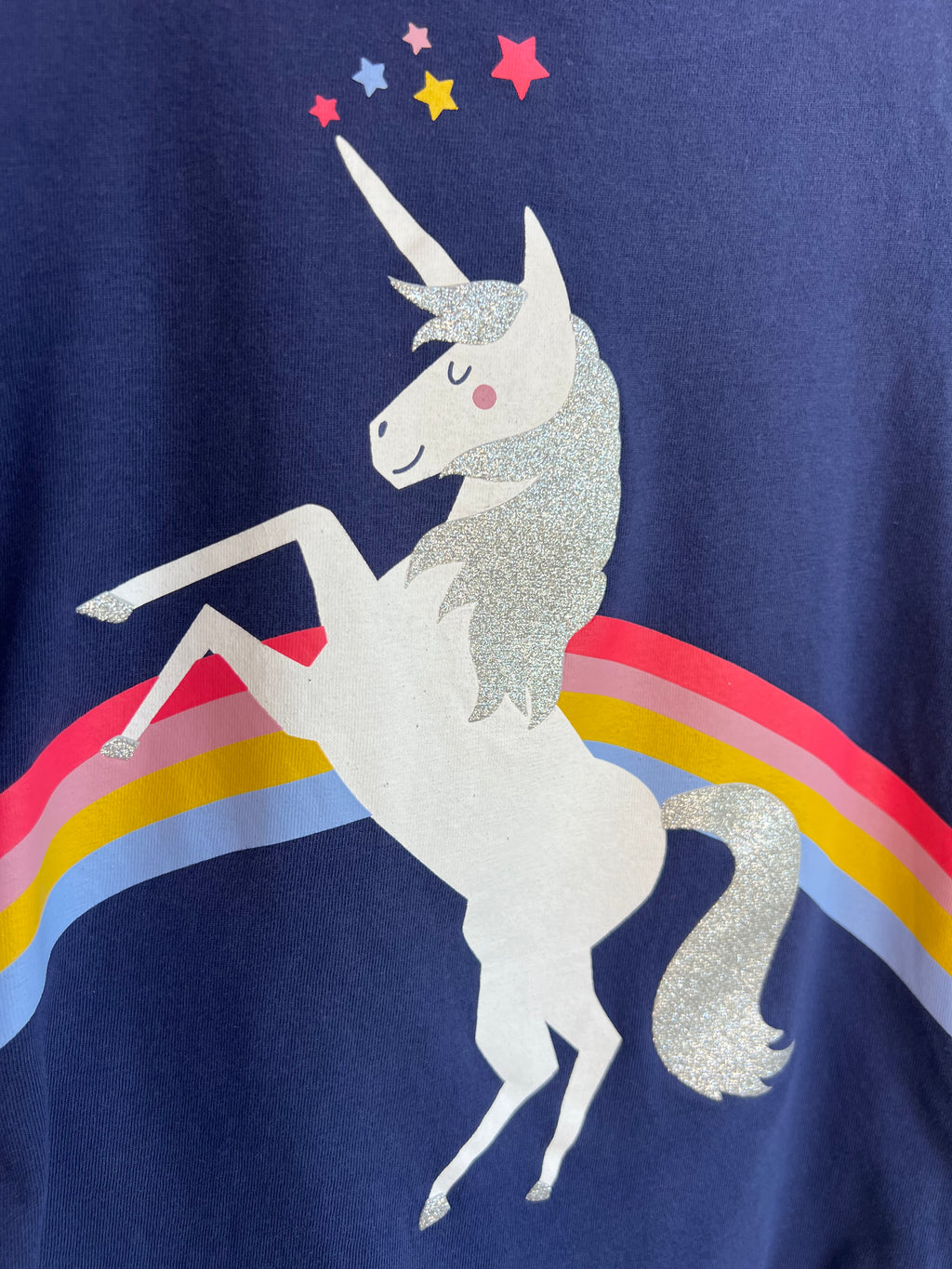 Joules Navy T-shirt with Rainbow Unicorn Design Age 7-8 Years