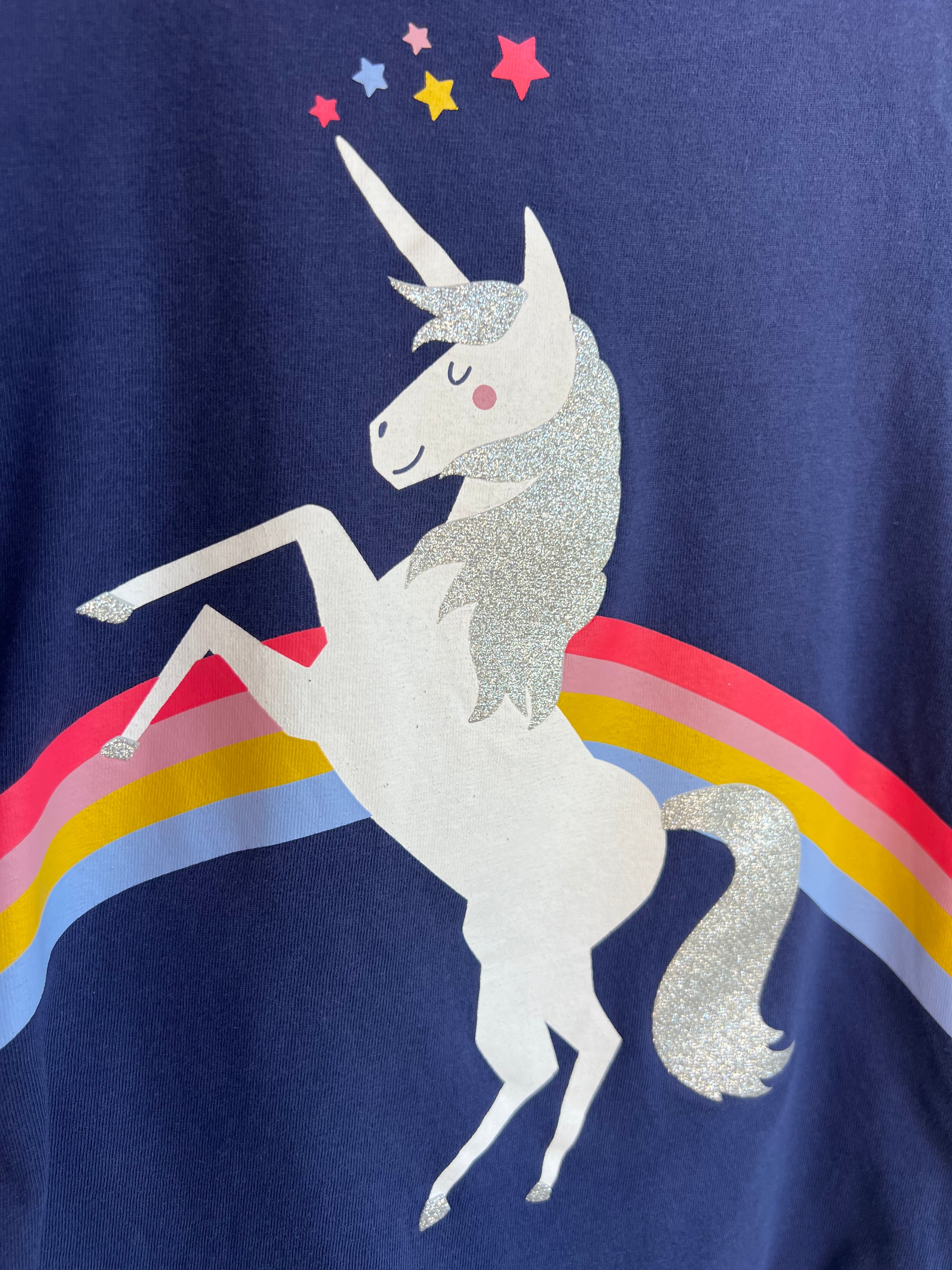 Joules Navy T-shirt with Rainbow Unicorn Design Age 7-8 Years
