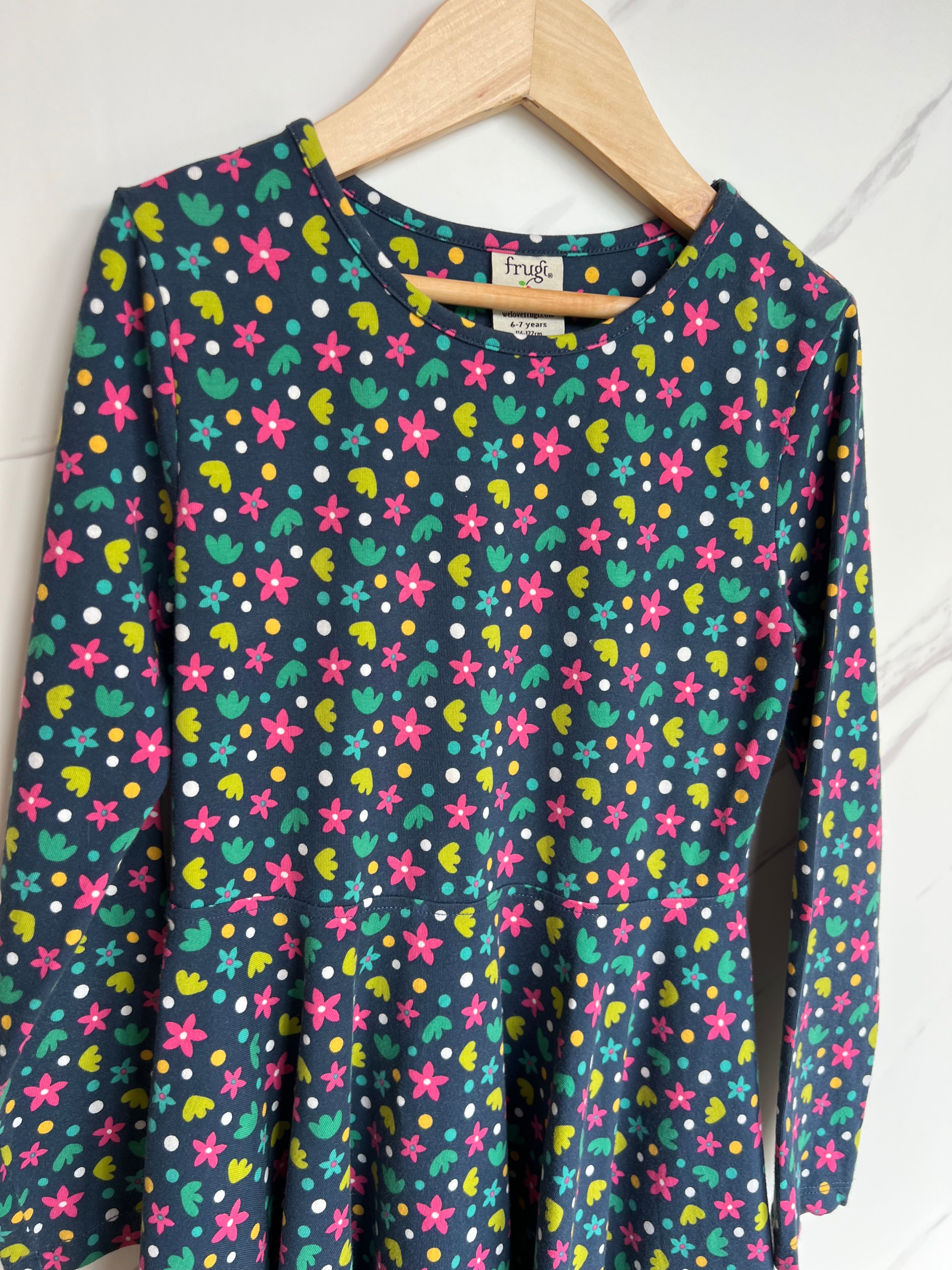 Frugi Navy Floral Skater Dress Age 6-7 Years