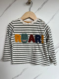 JoJo Maman Bebe Green Striped "ROAR" Long-Sleeved Top Age 2-3 Years
