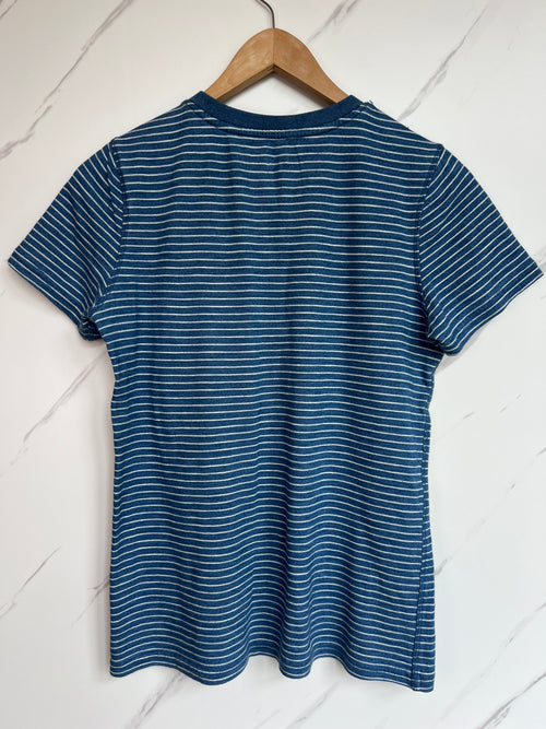 Boden Blue Striped Button T-Shirt Age 11-12 Years