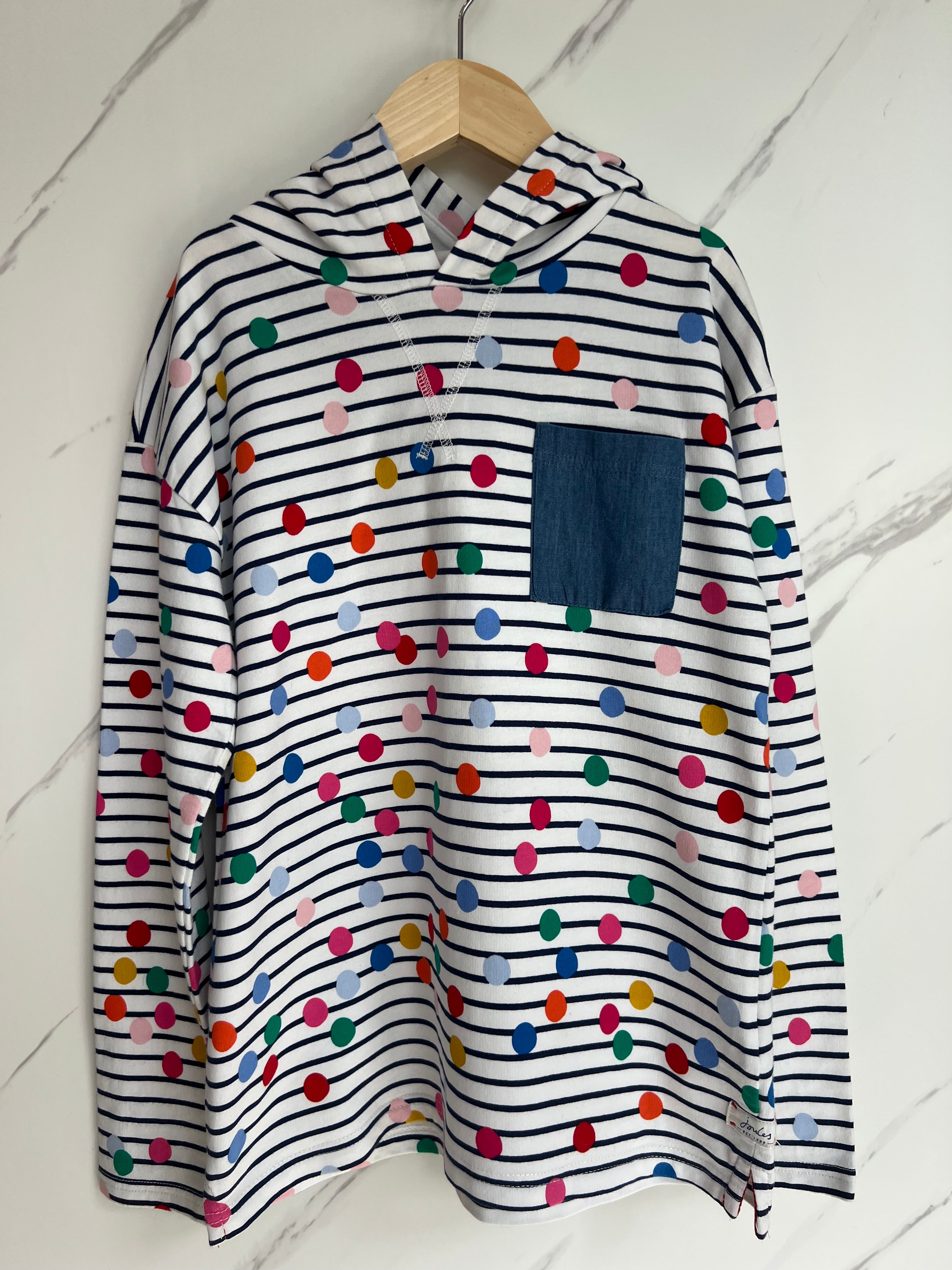 Joules Rainbow Dots Striped Hooded Long-Sleeved Top Age 11 Years