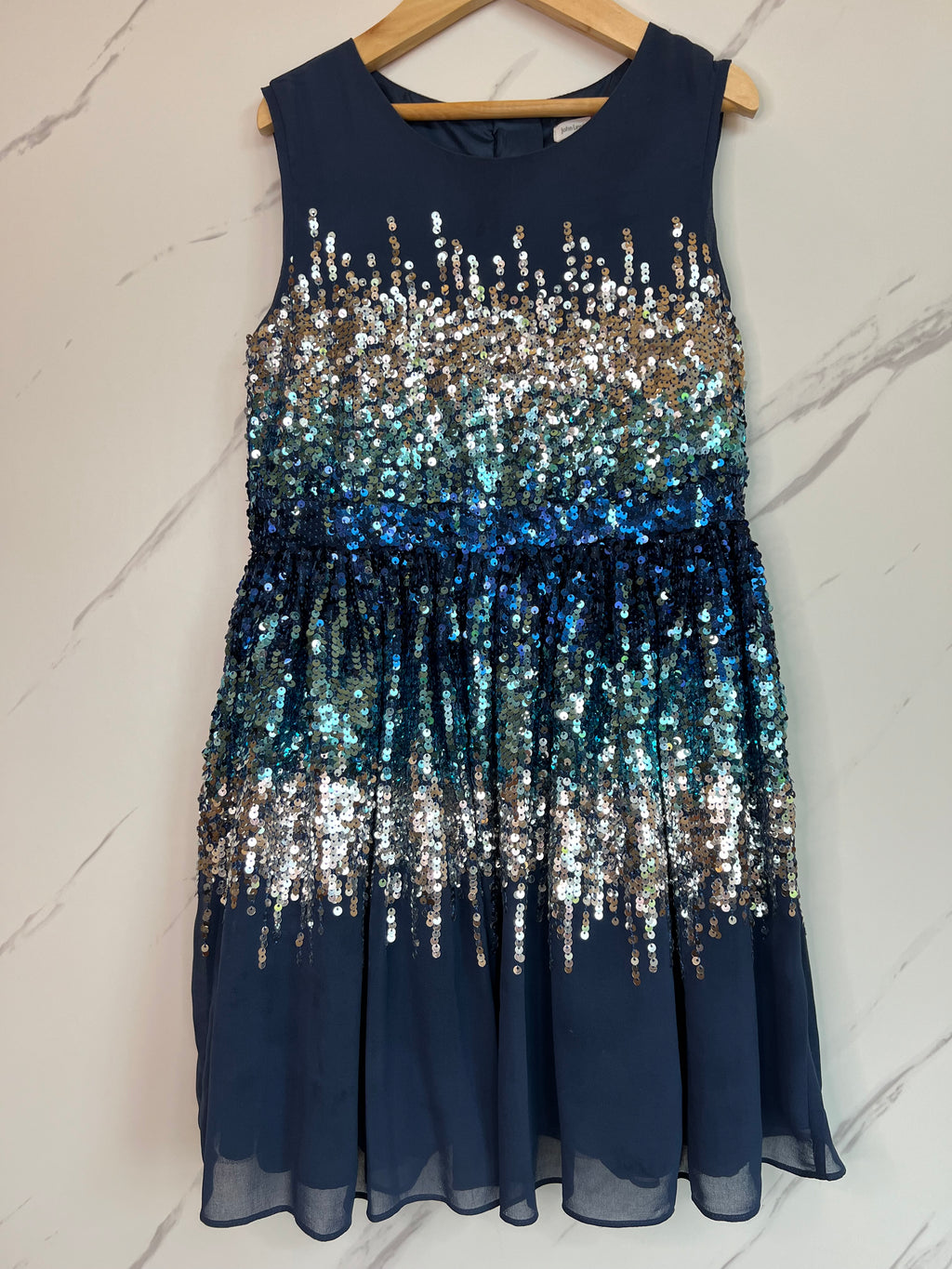 John Lewis Blue Sequinned Occasion Dress Age 7 Years