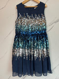 John Lewis Blue Sequinned Occasion Dress Age 7 Years