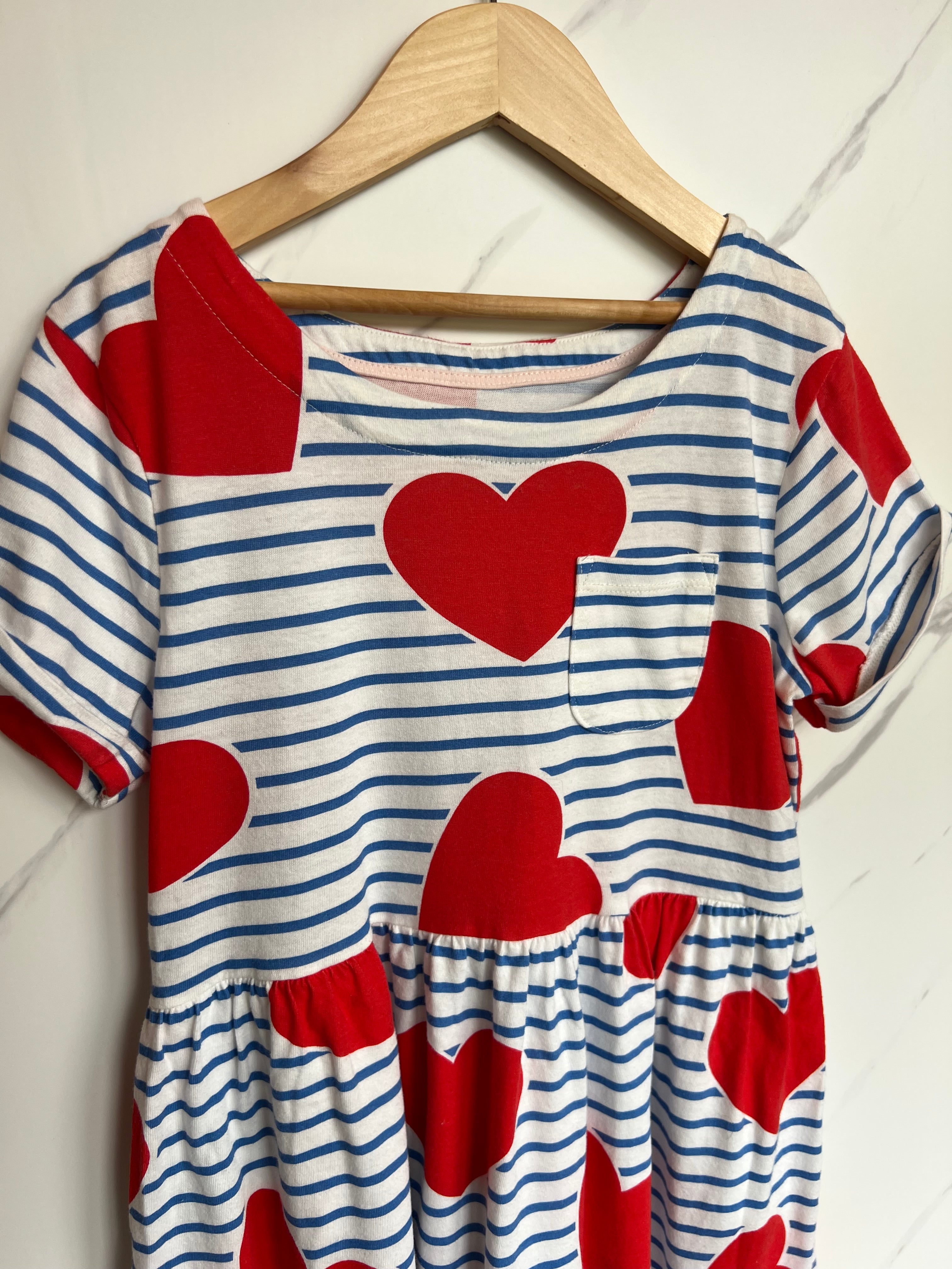 Boden Blue & White Striped Heart Dress Age 11-12 Years