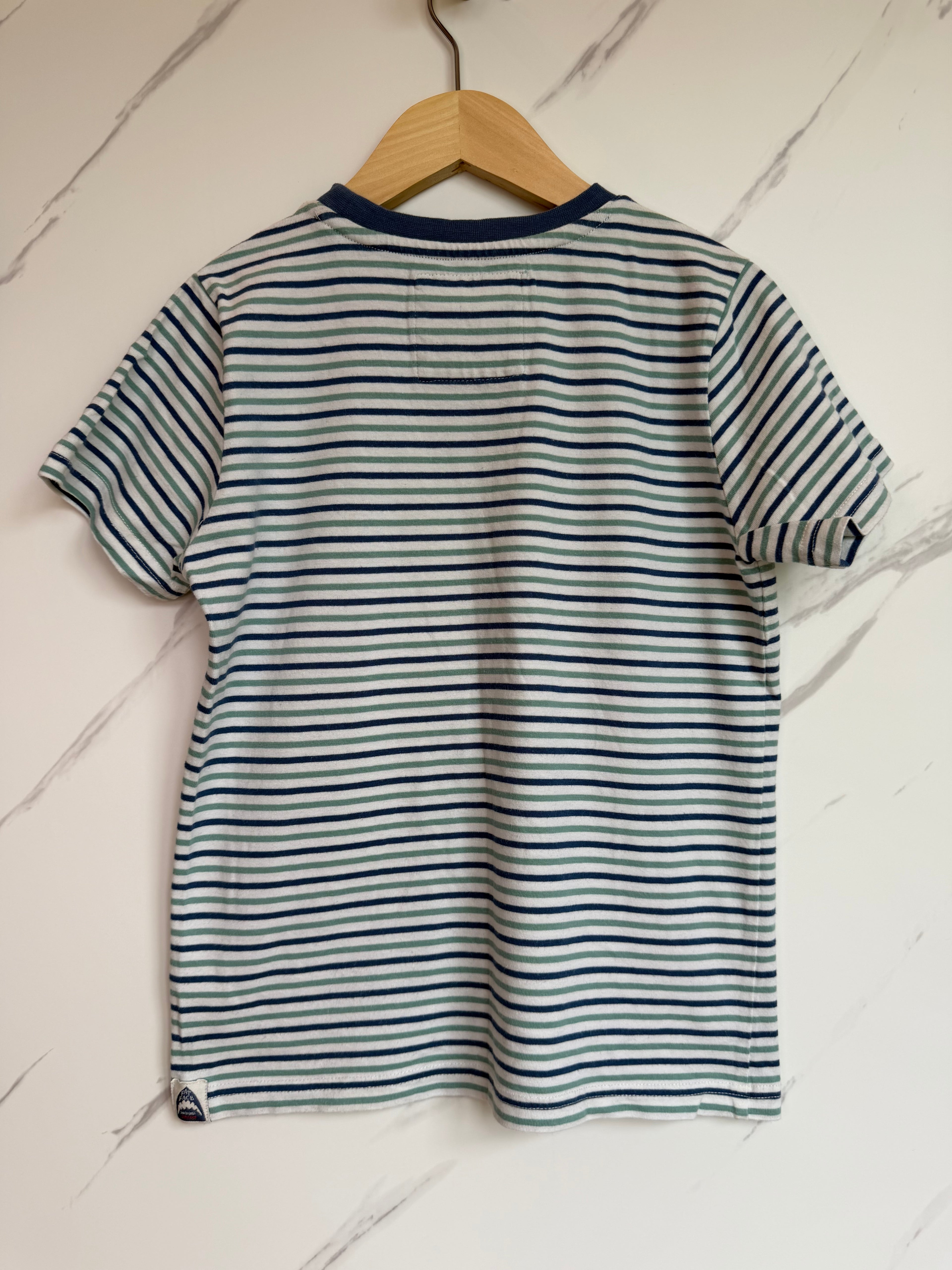 FatFace White & Blue Fine-Striped T-Shirt Age 6-7 Years