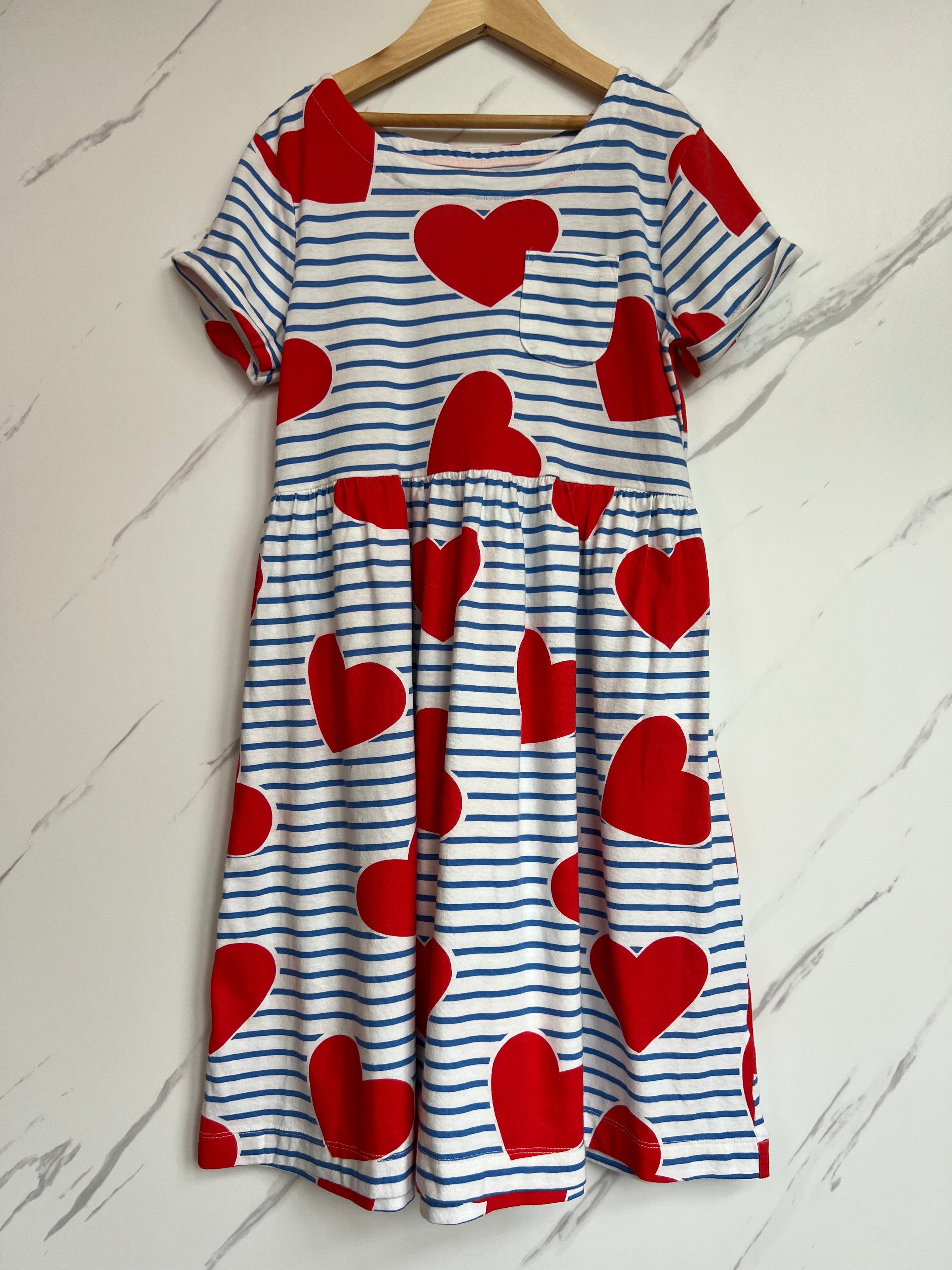 Boden Blue & White Striped Heart Dress Age 11-12 Years