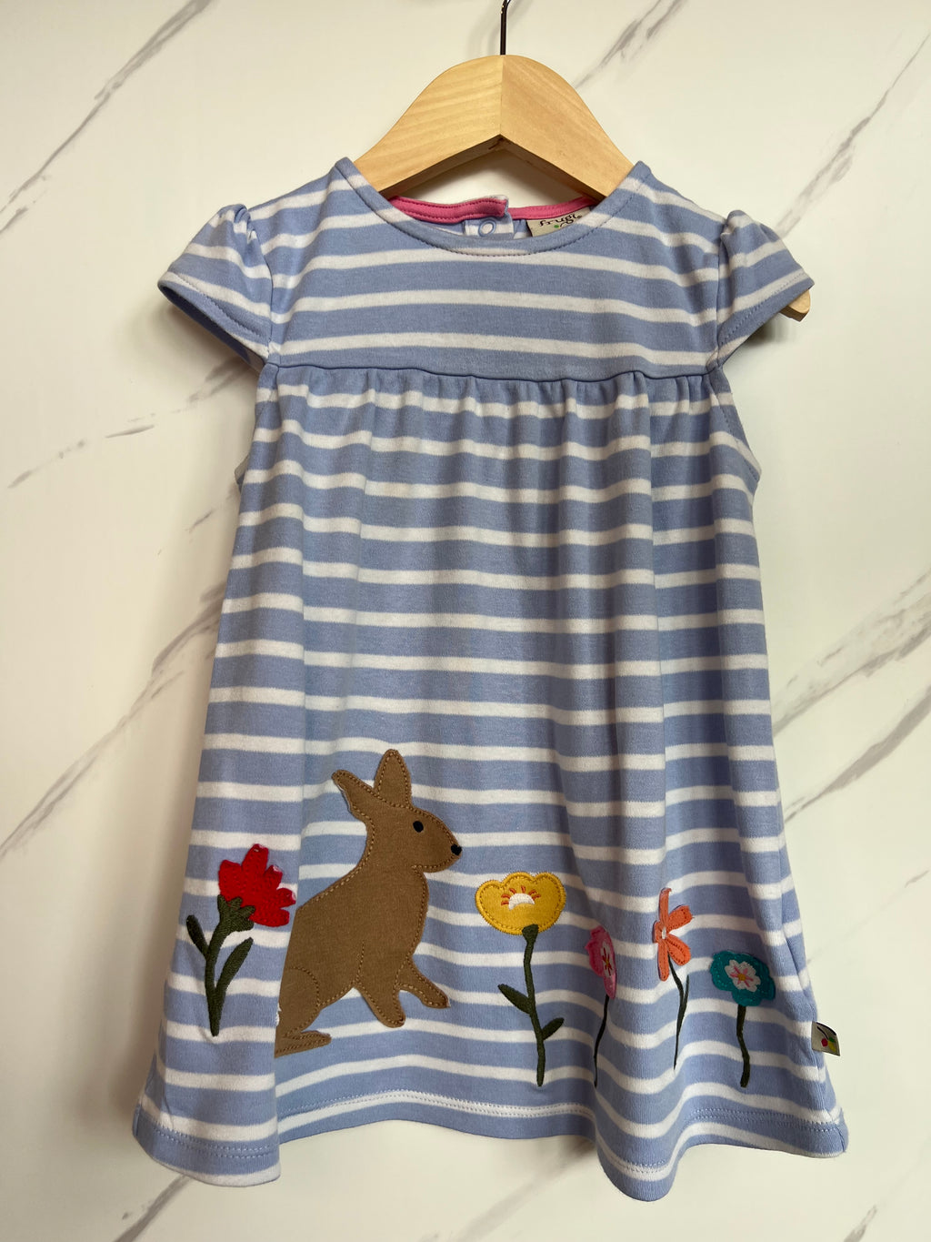 Frugi Blue Striped Bunny Dress Age 18-24 Months