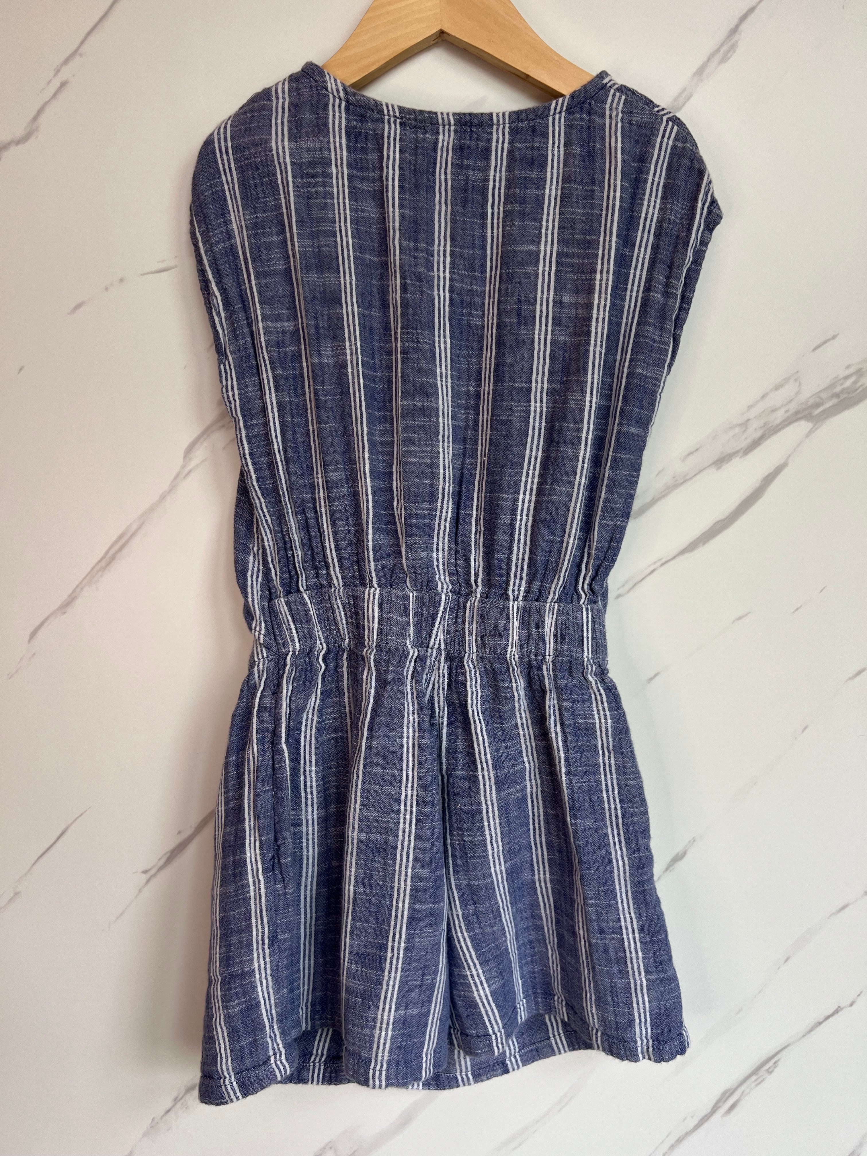 M&S Linen Blue Stripe Playsuit Age 7-8 Years