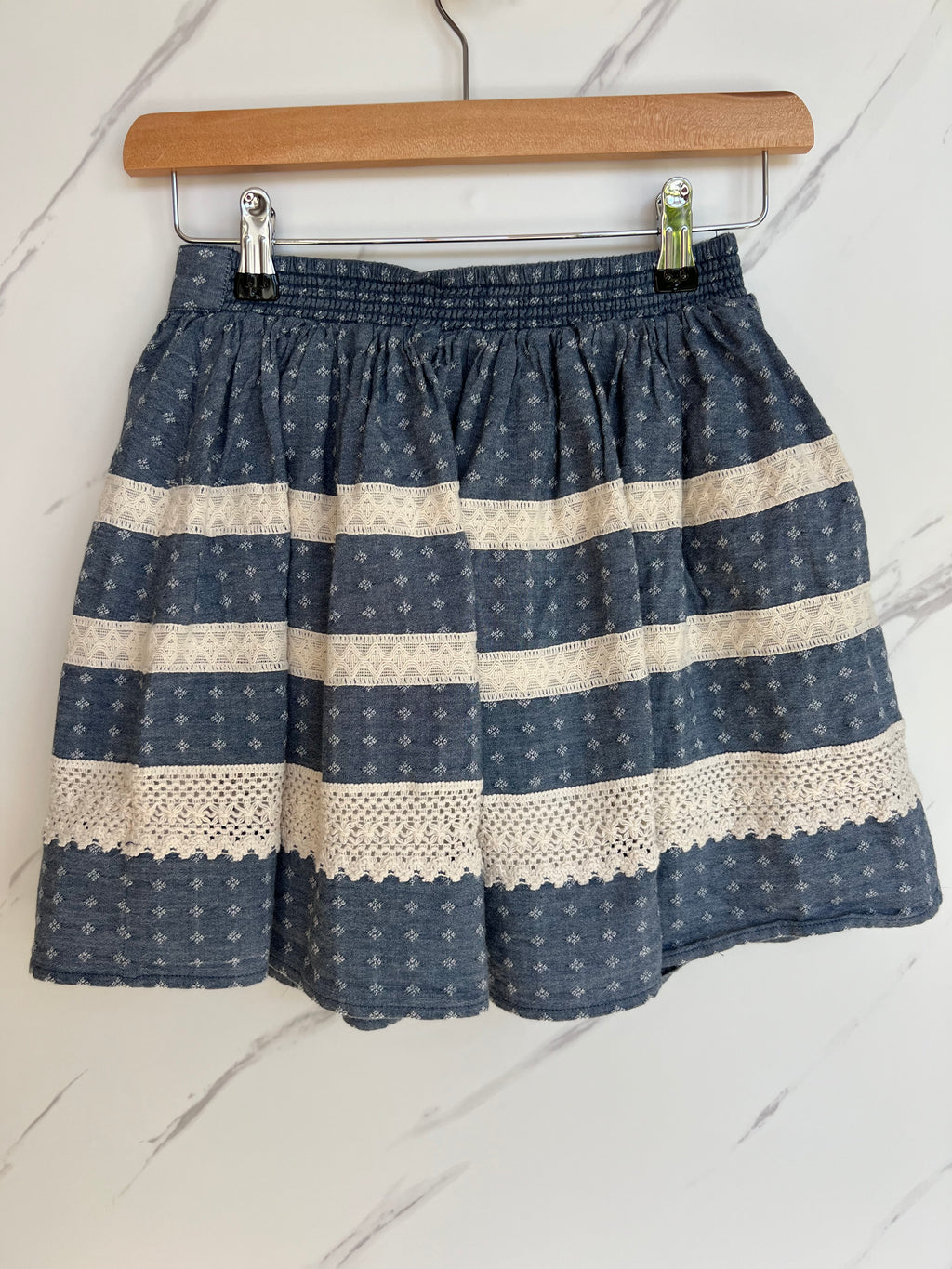 Monsoon Blue and Cream Lace Detail Skirt Age 11-12 Years