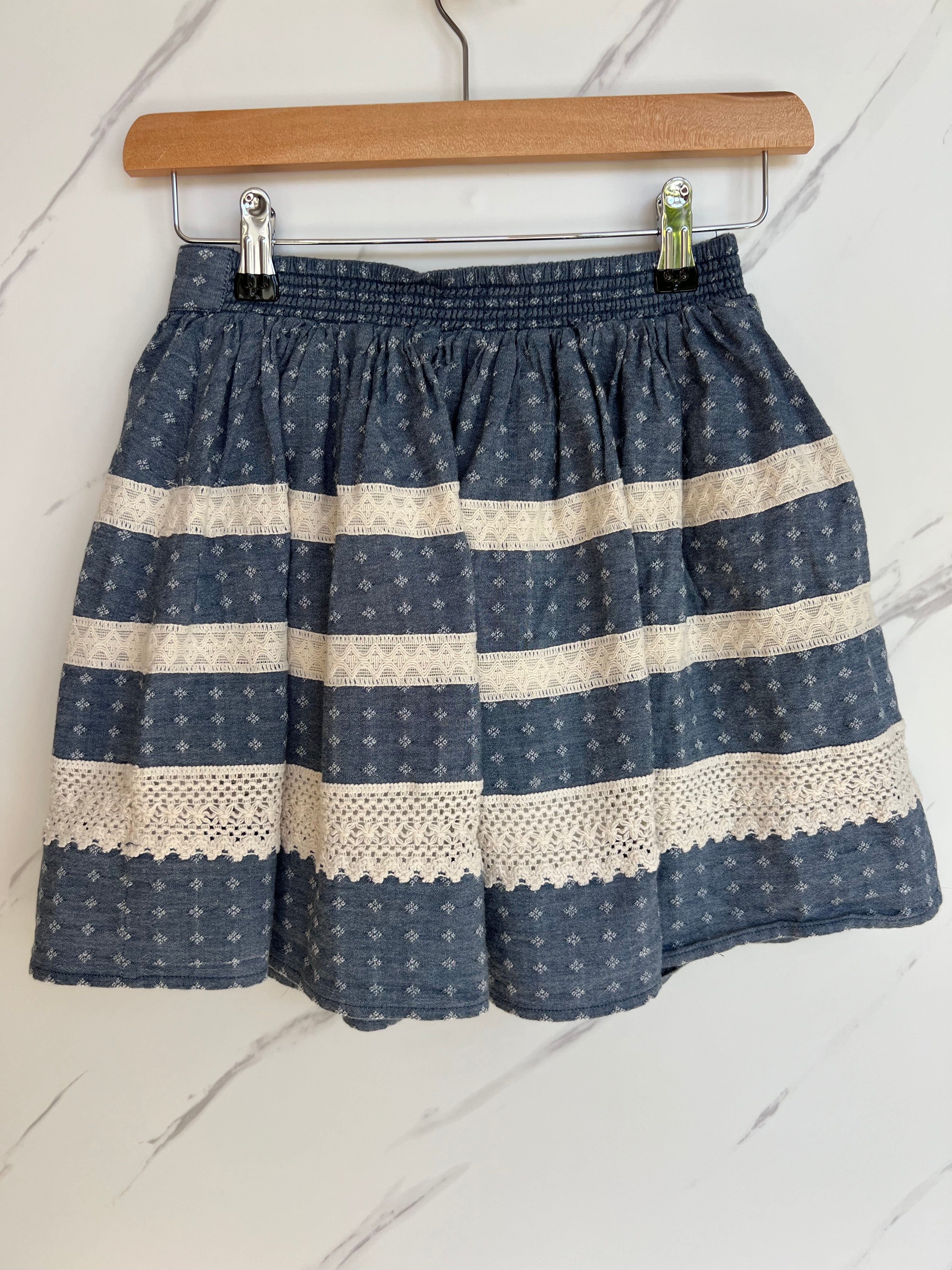 Monsoon Blue and Cream Lace Detail Skirt Age 11-12 Years
