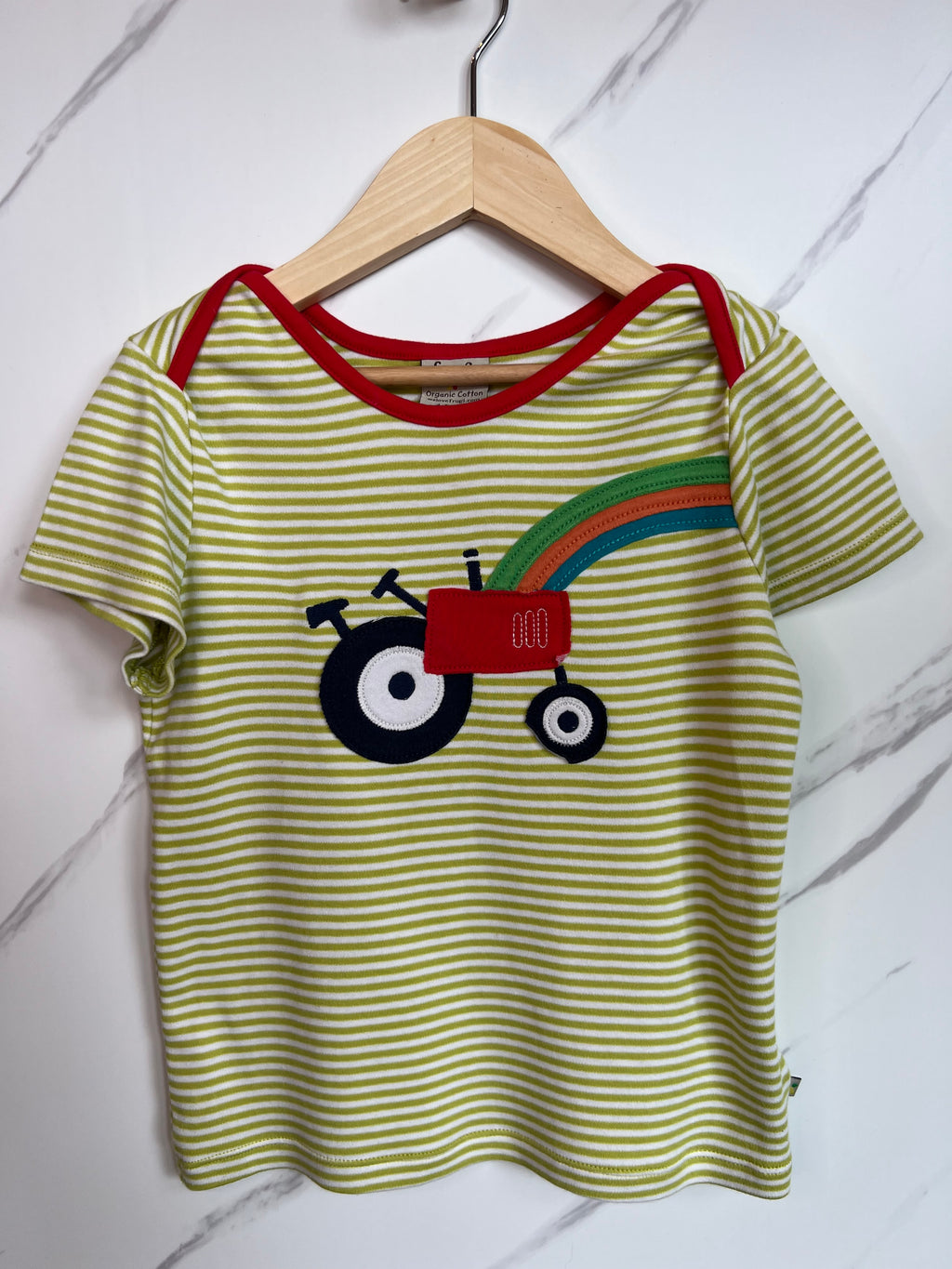 Frugi Green Striped Tractor T-Shirt Age 4-5 Years