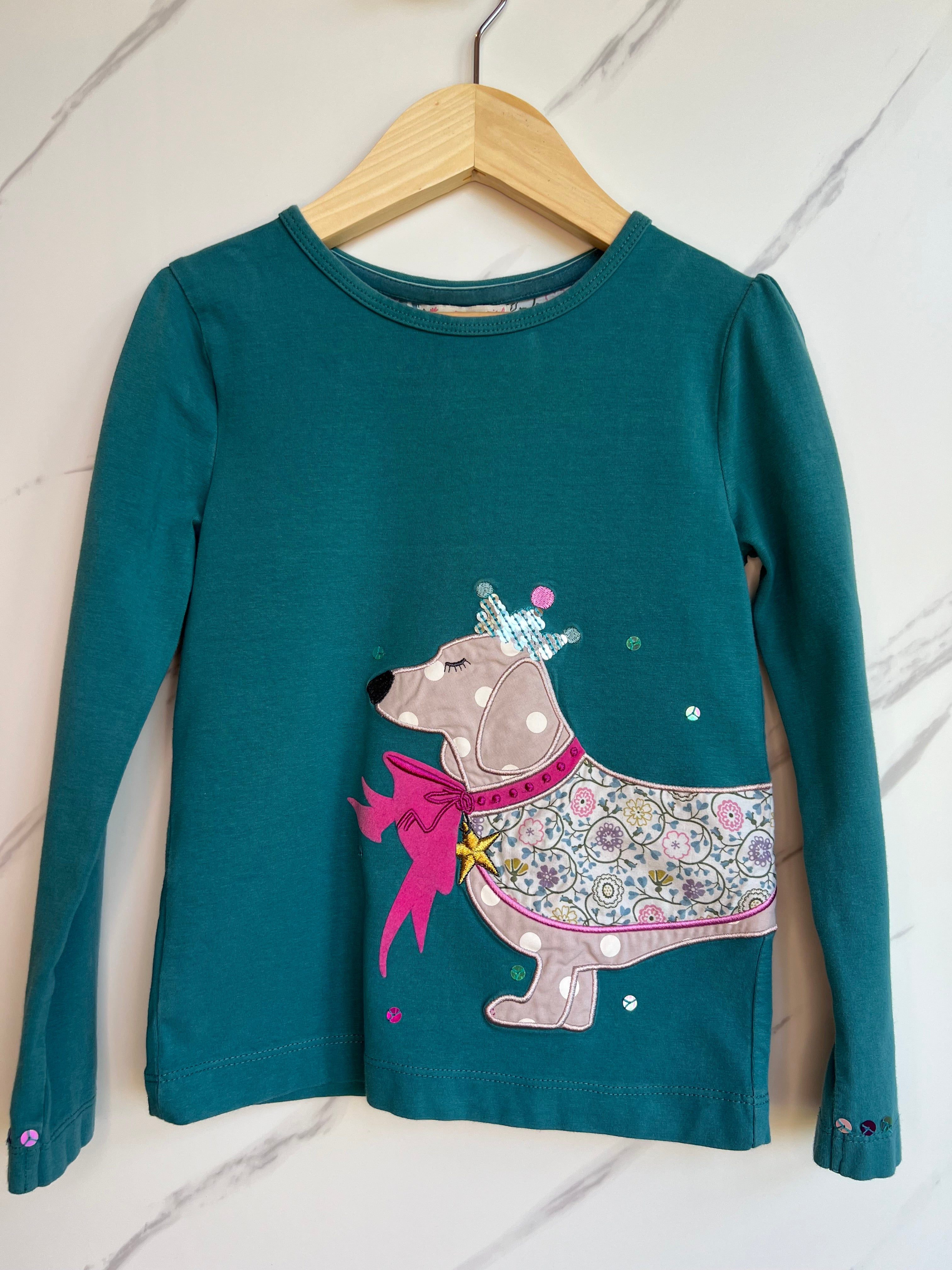 John Lewis Teal Party Dog Long-sleeved top Age 5-6 Years