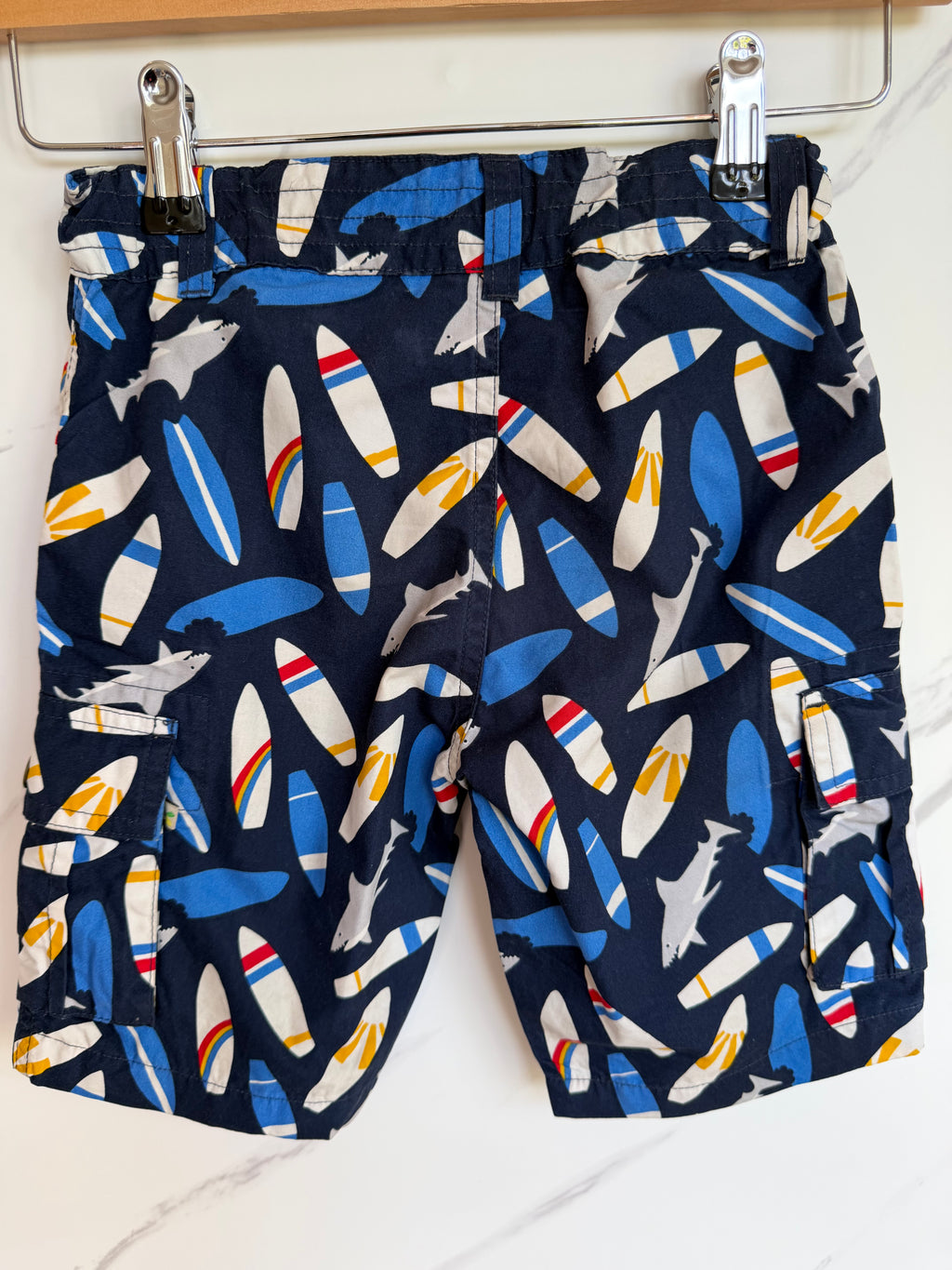 Frugi Navy Sharks & Surfboards Cargo Shorts Age 4-5 Years