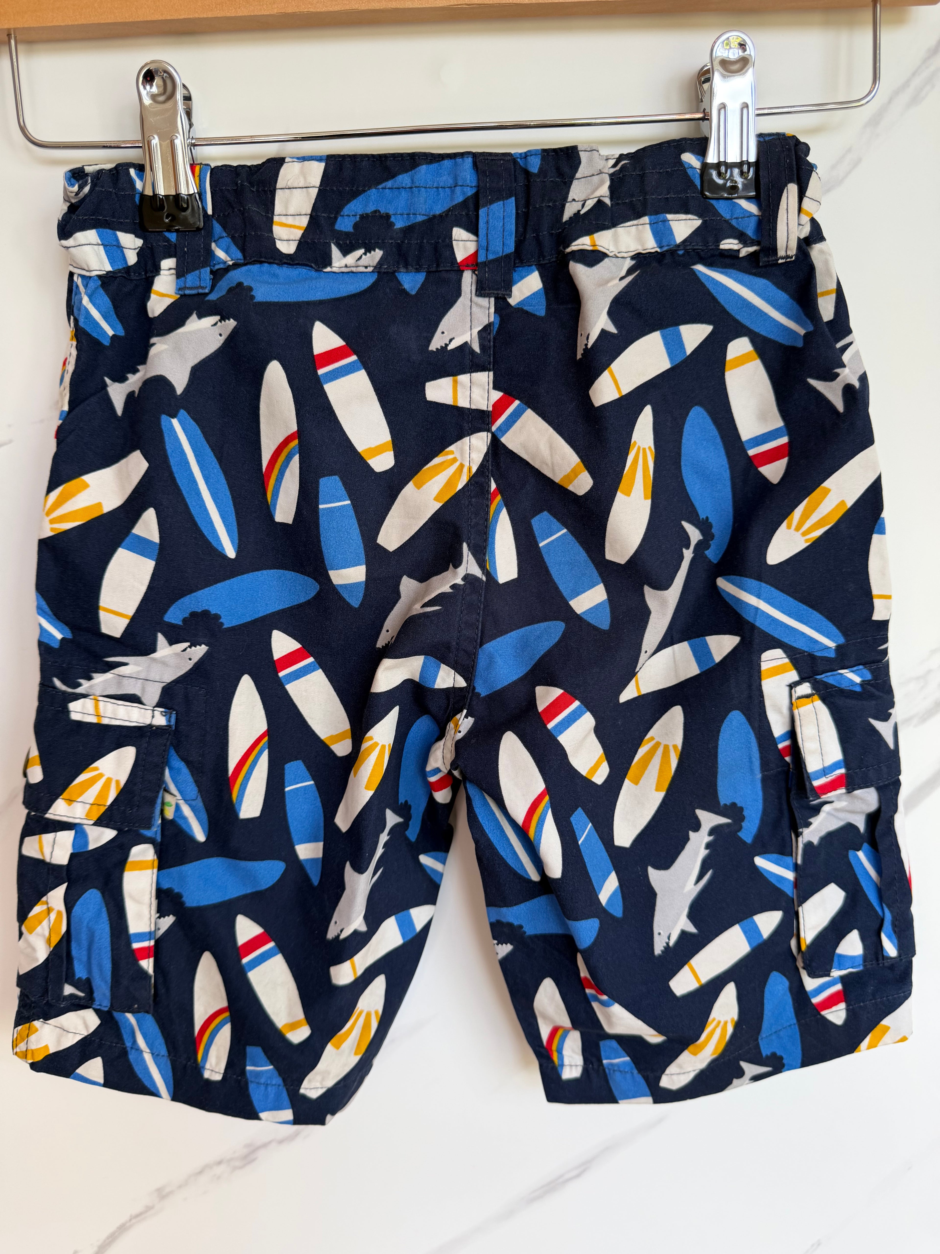 Frugi Navy Sharks & Surfboards Cargo Shorts Age 4-5 Years