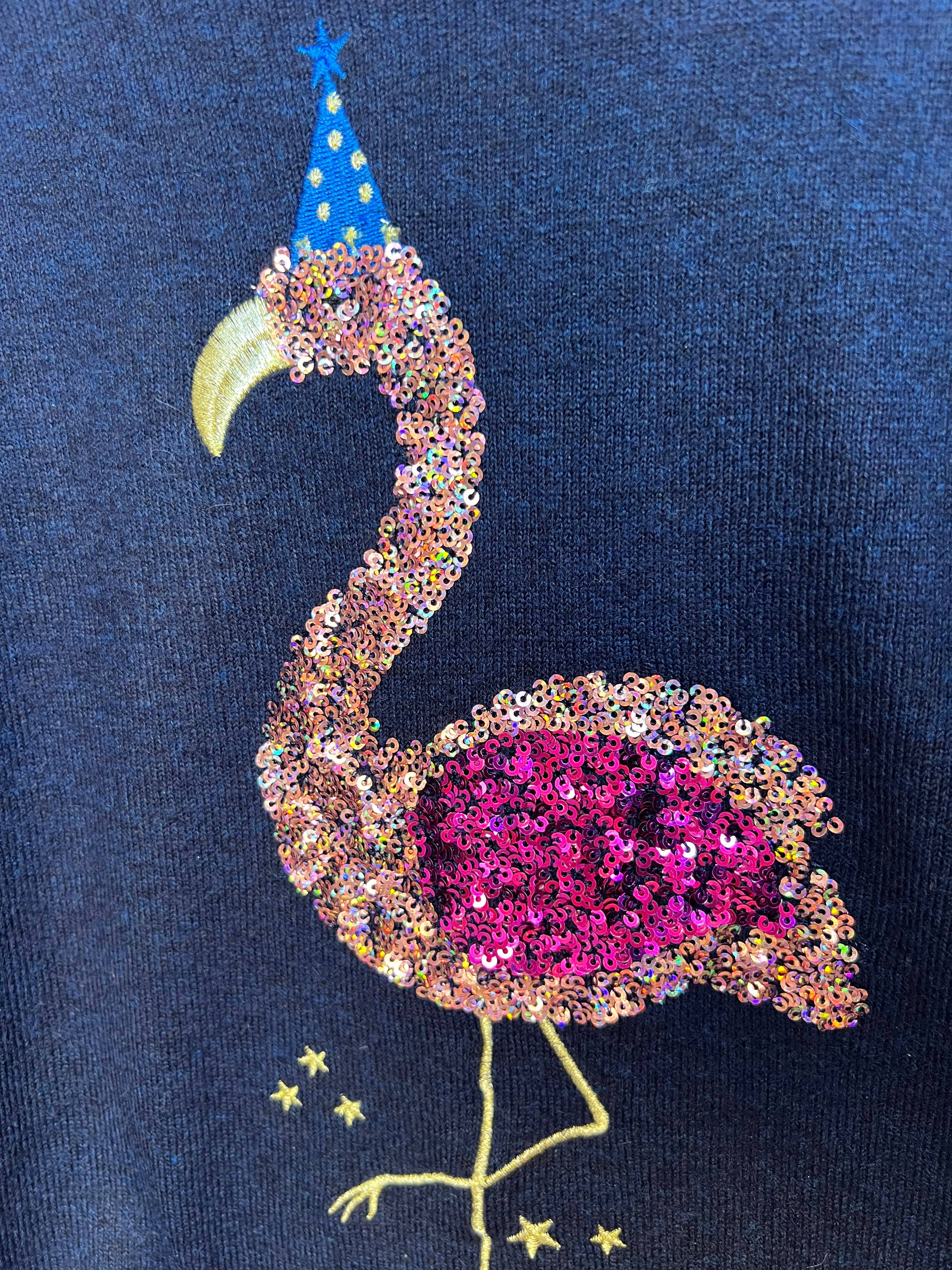 John Lewis Navy Party Flamingo Jumper Age 9-10 Years