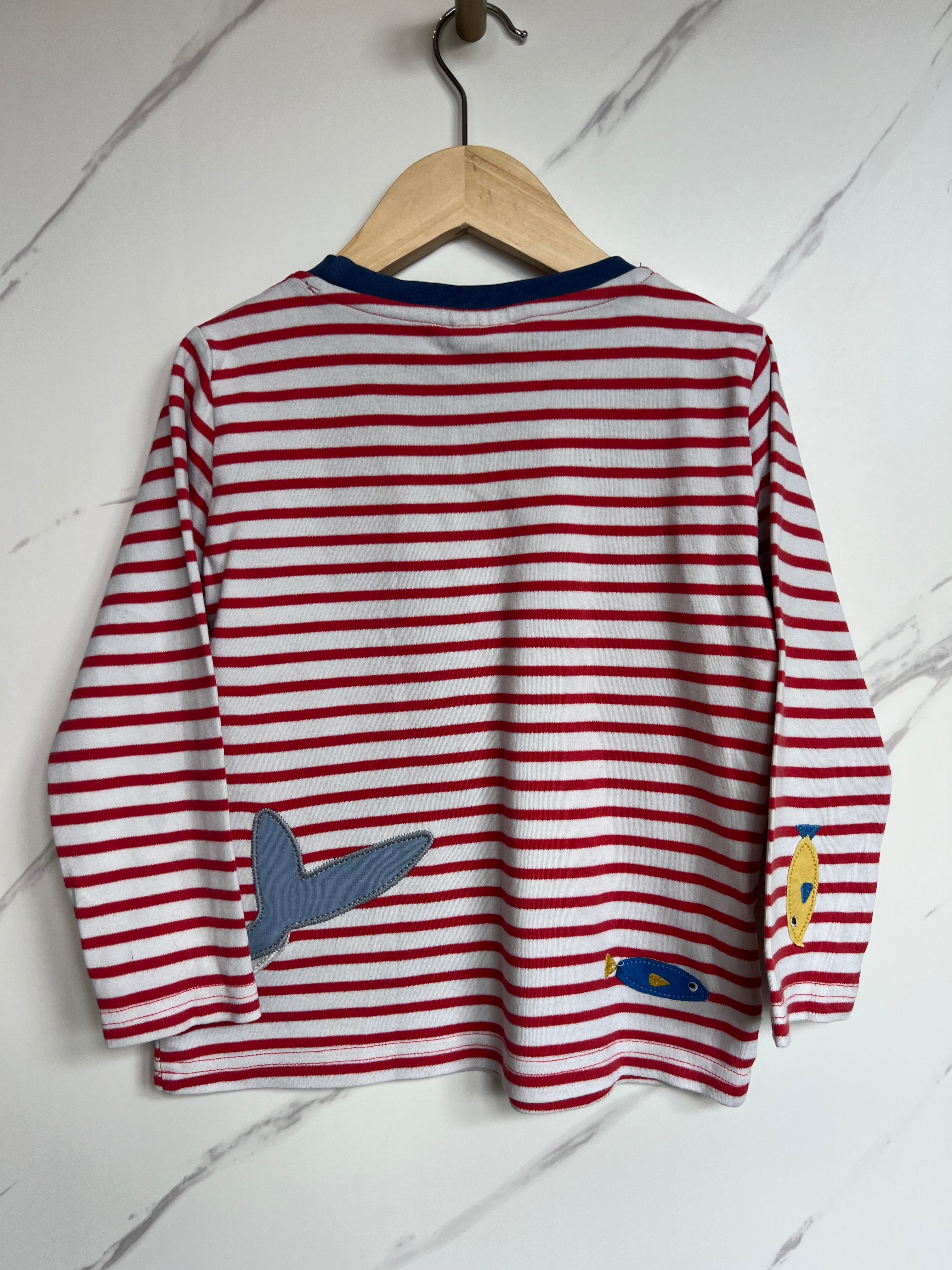 Frugi Red Stripes Shark & Octopus Long-Sleeved Top Age 4-5 Years