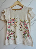 Monsoon Cream T-Shirt with Sequinned Unicorns Age 11-12 Years