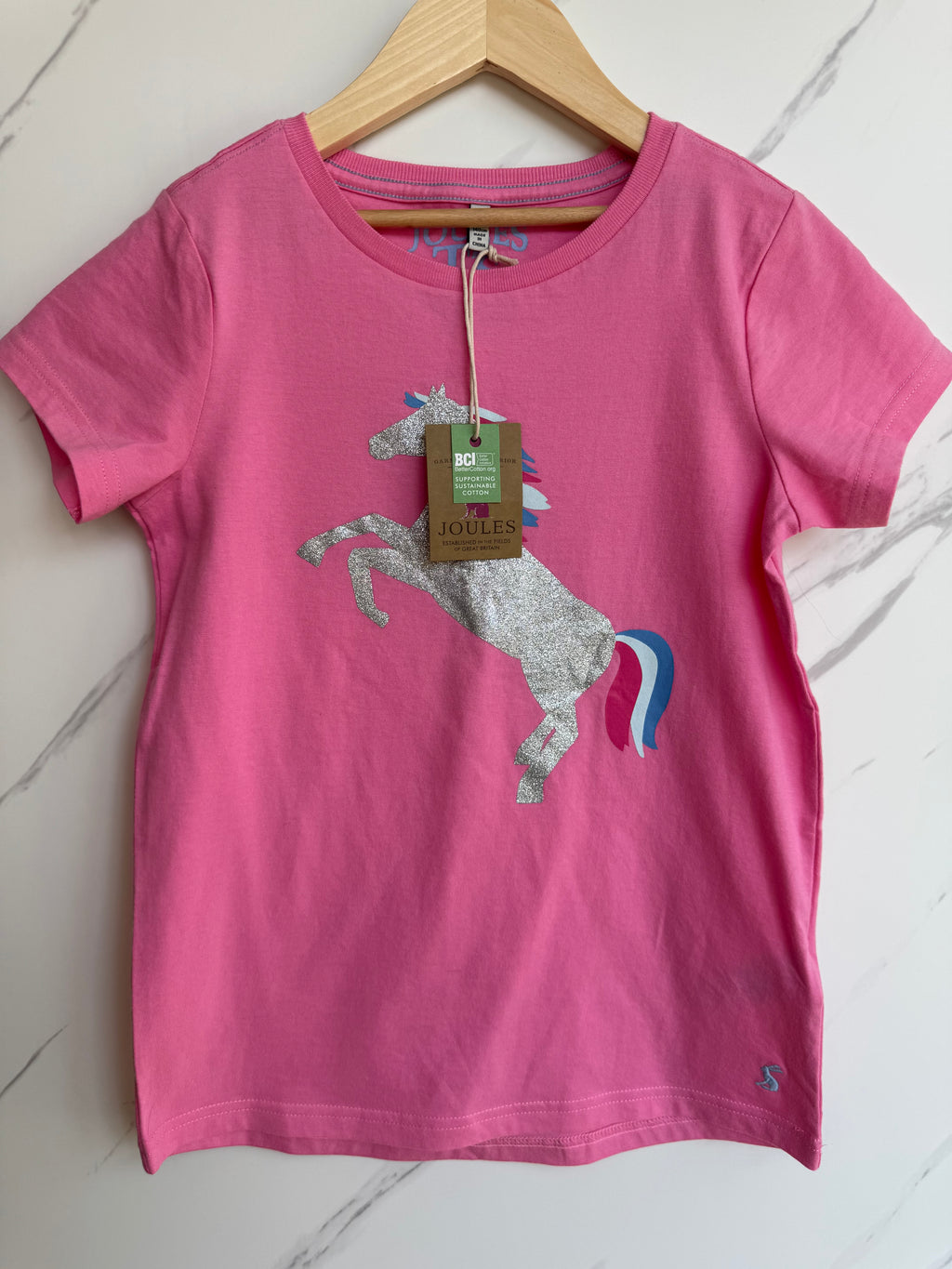 Boden Pink T-shirt with Silver Unicorn Detail Top Age 9-10 Years
