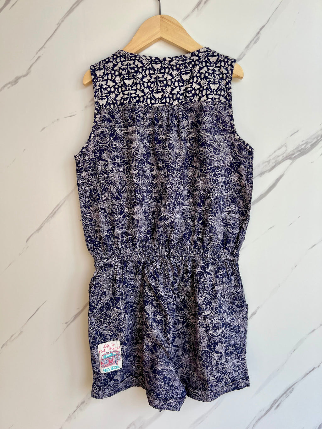 Fatface Navy and White Patterned Playsuit Age 10-11 Years