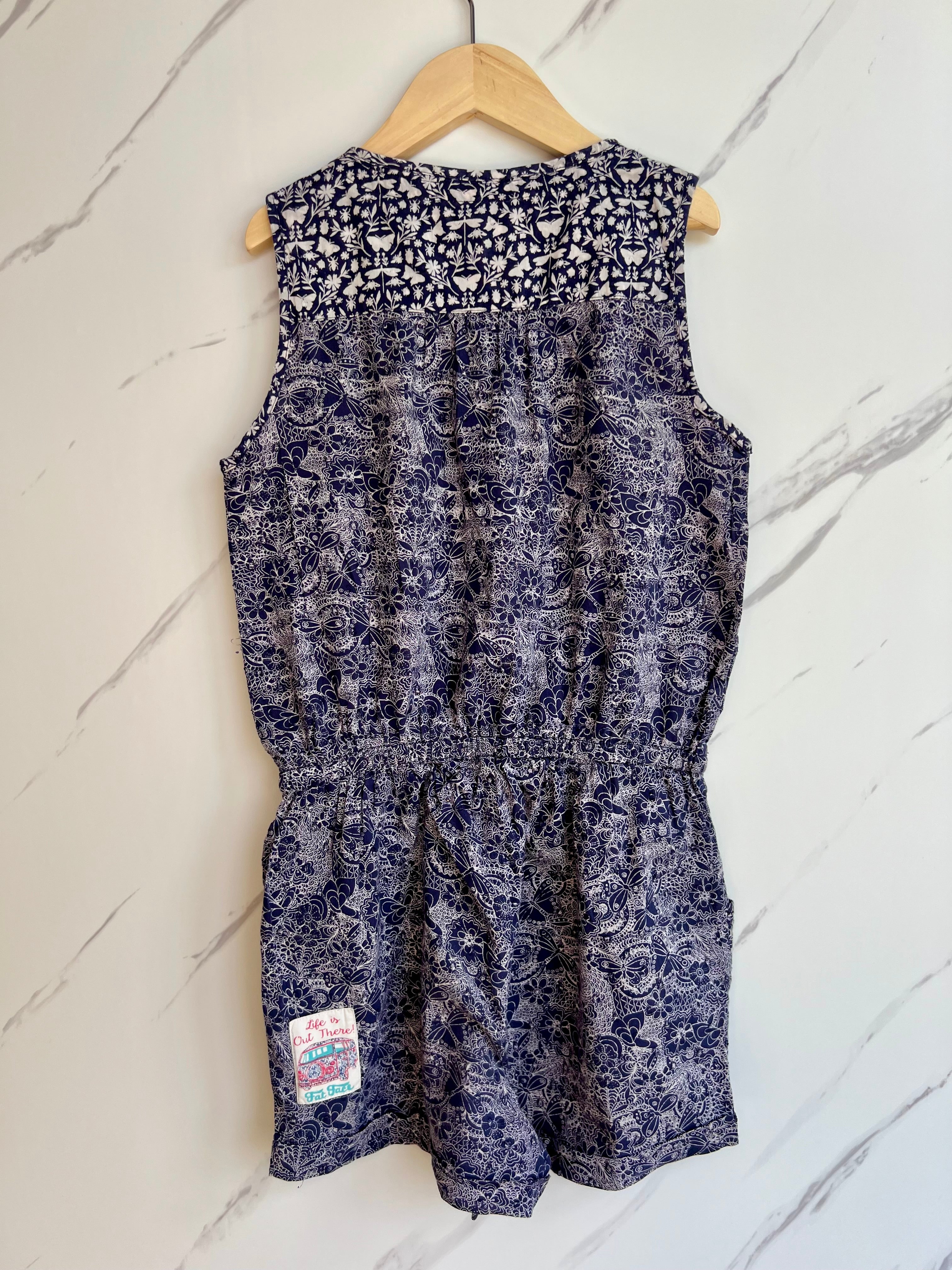 Fatface Navy and White Patterned Playsuit Age 10-11 Years