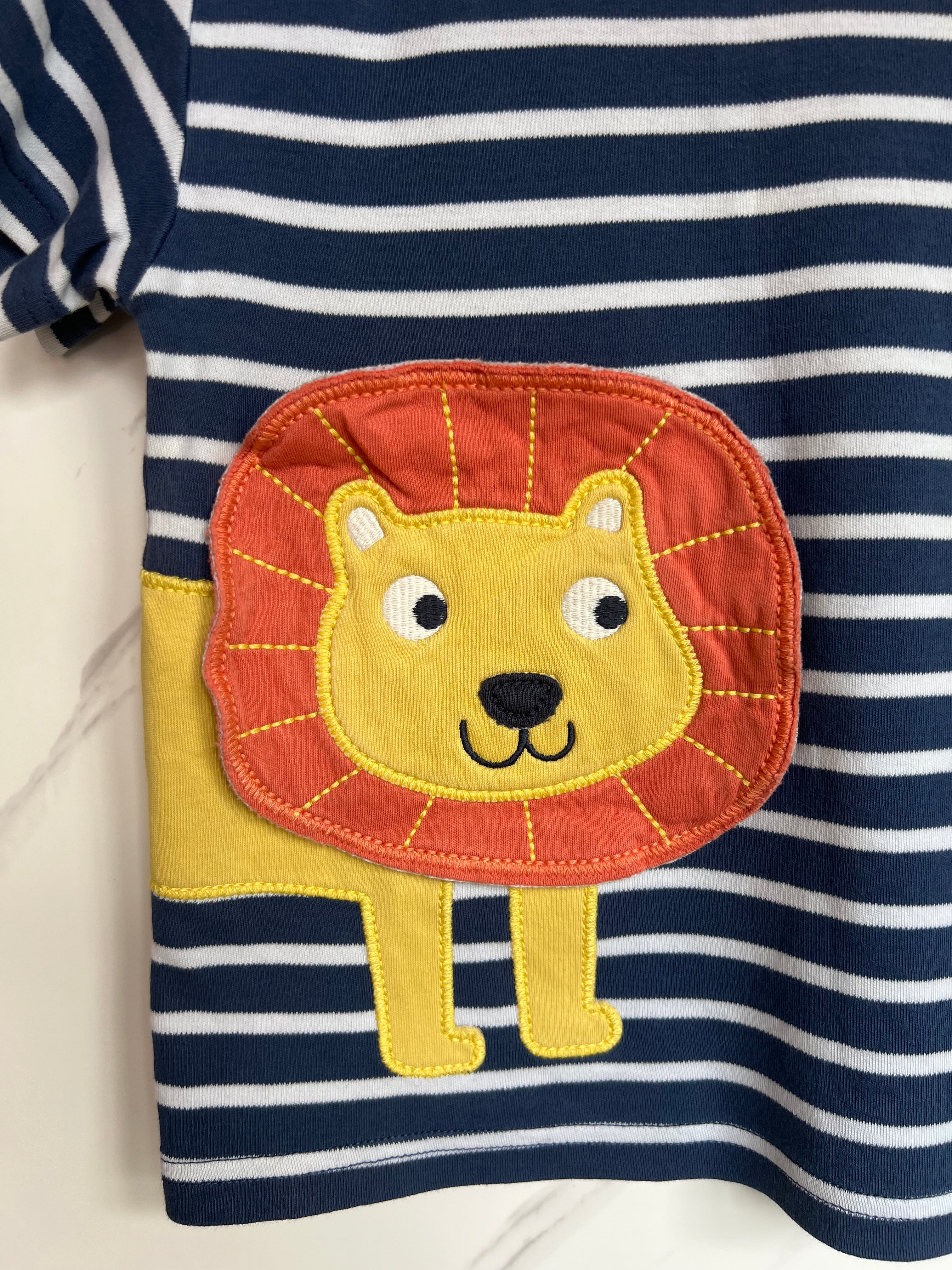 Frugi Navy Striped Lion T-Shirt Age 2-3 Years