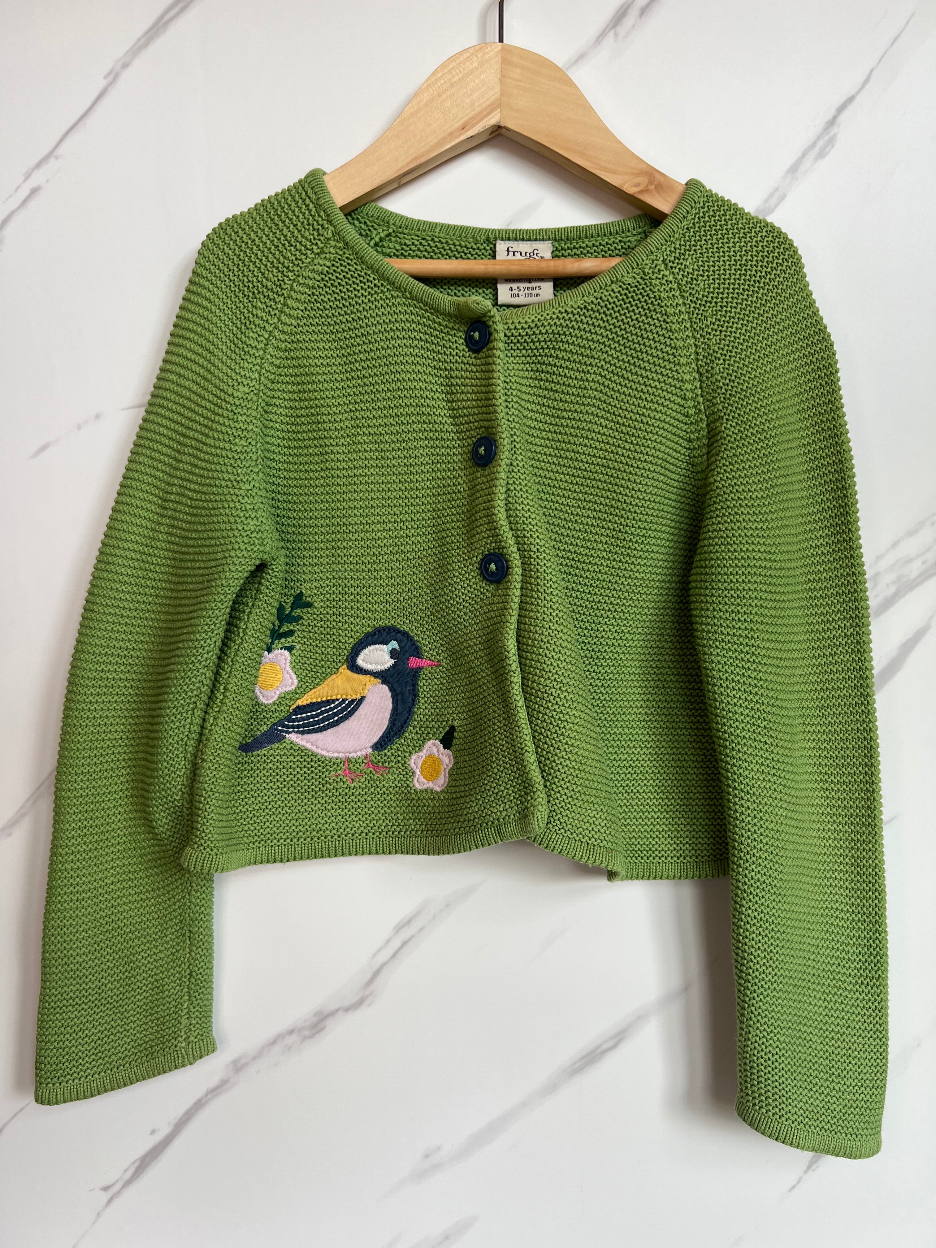 Frugi Green Bird Cardigan Age 4-5 Years
