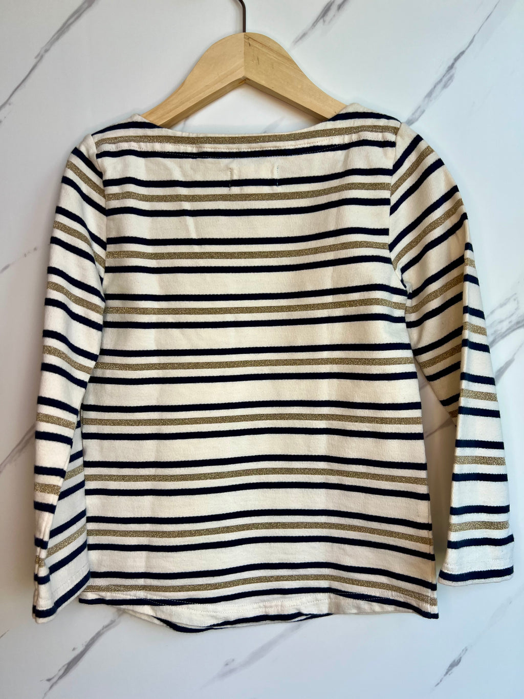 Boden Cream, Navy and Gold Striped Long-Sleeved Top Age 6-7 Years