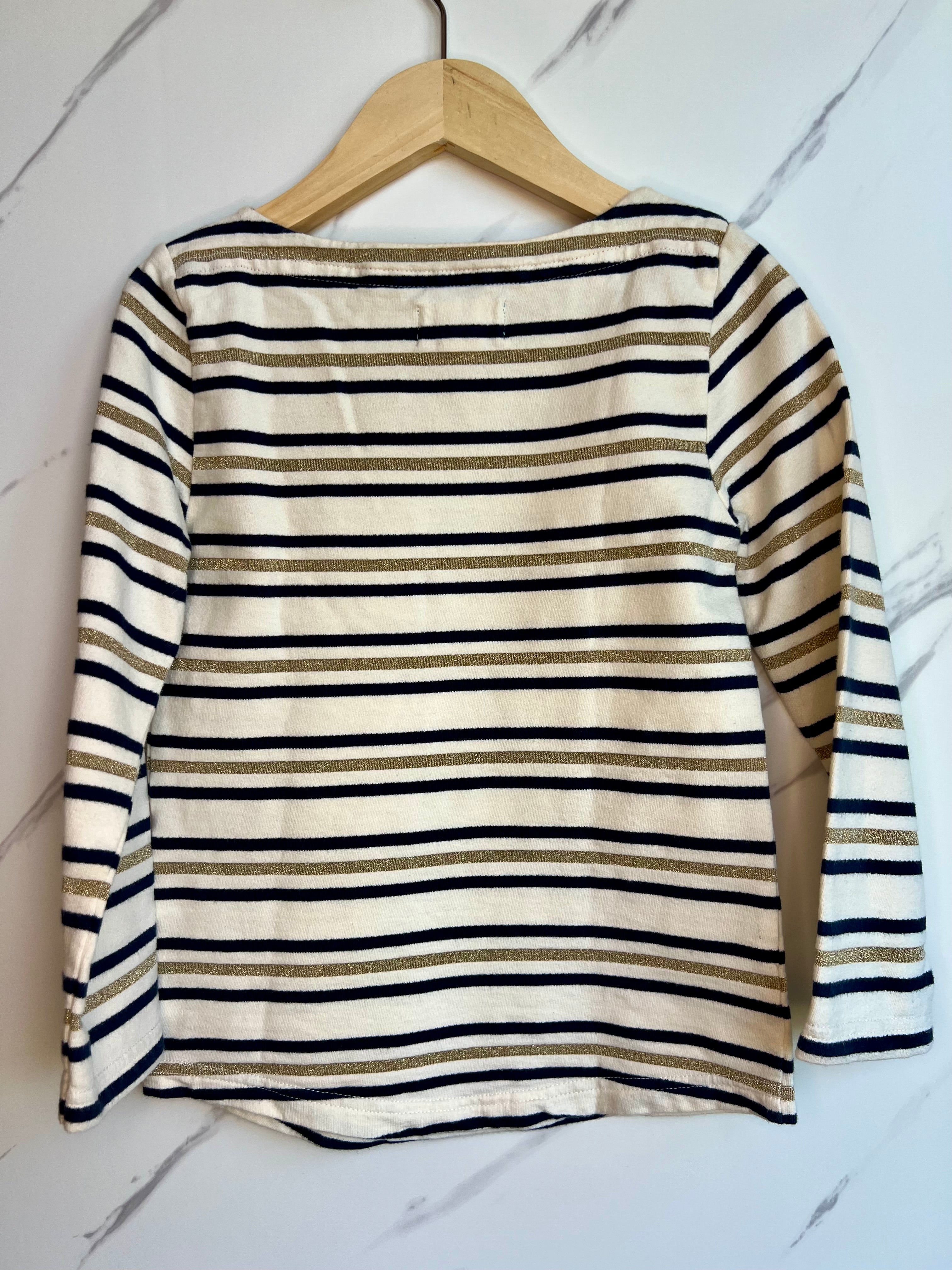 Boden Cream, Navy and Gold Striped Long-Sleeved Top Age 6-7 Years