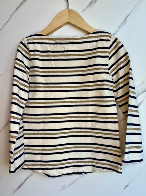 Boden Cream, Navy and Gold Striped Long-Sleeved Top Age 6-7 Years