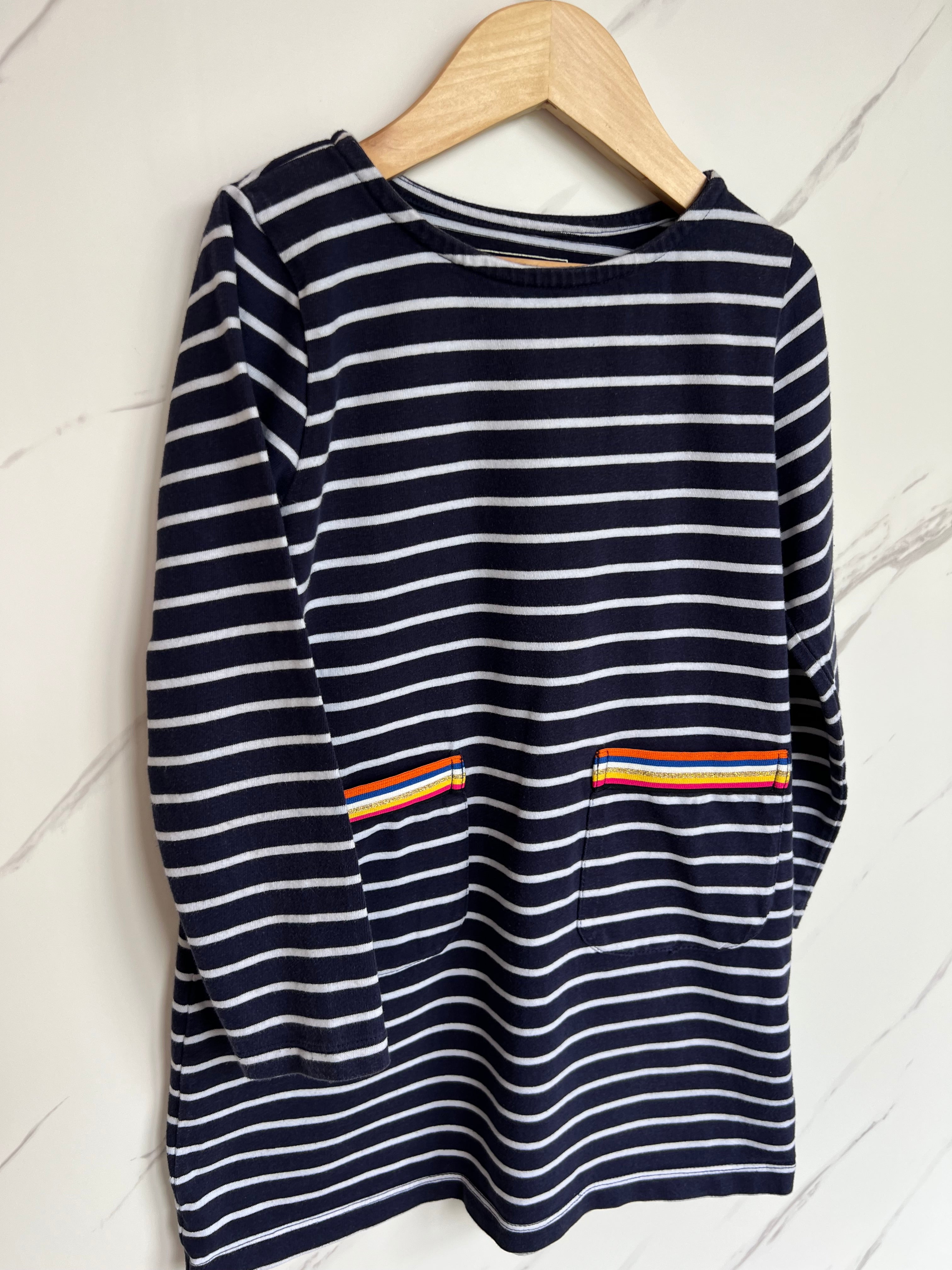 Mountain Warehouse Navy Striped Dress with Rainbow Pockets Age 7-8 Years