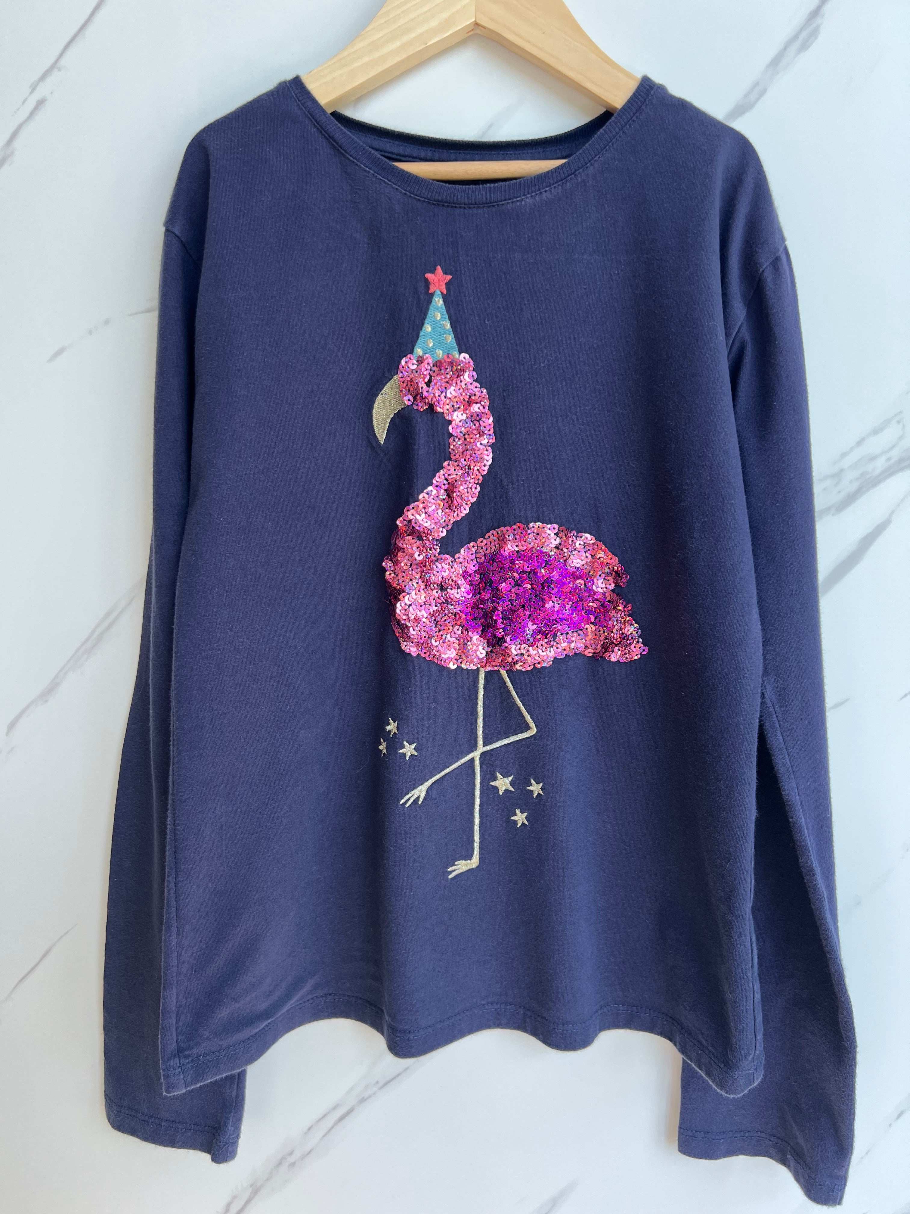 John Lewis Navy Party Flamingo Long-Sleeved Top Age 11 Years